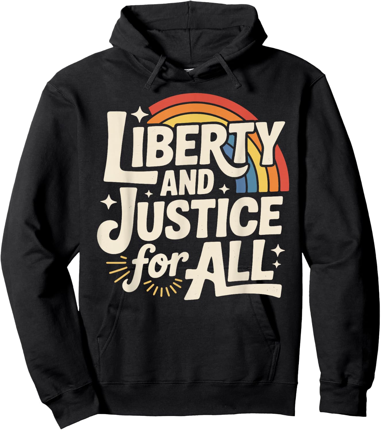Liberty and Justice for All Retro LGBTQ Rainbow Human Rights Hoodie - Hoodie | Black