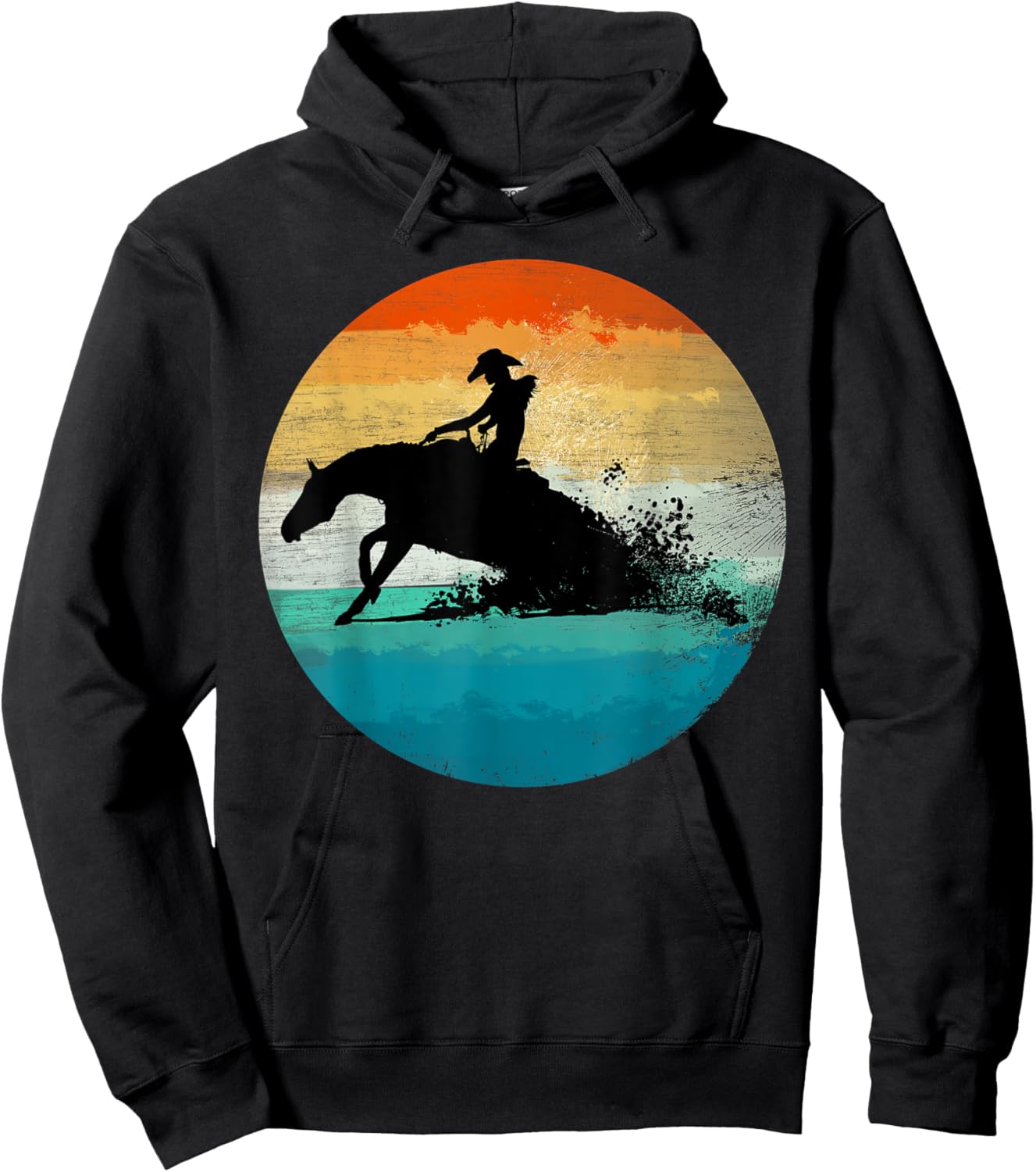 Vintage Western Rider Reining Horse Quarter Sliding Stop Hoodie - Hoodie | Black