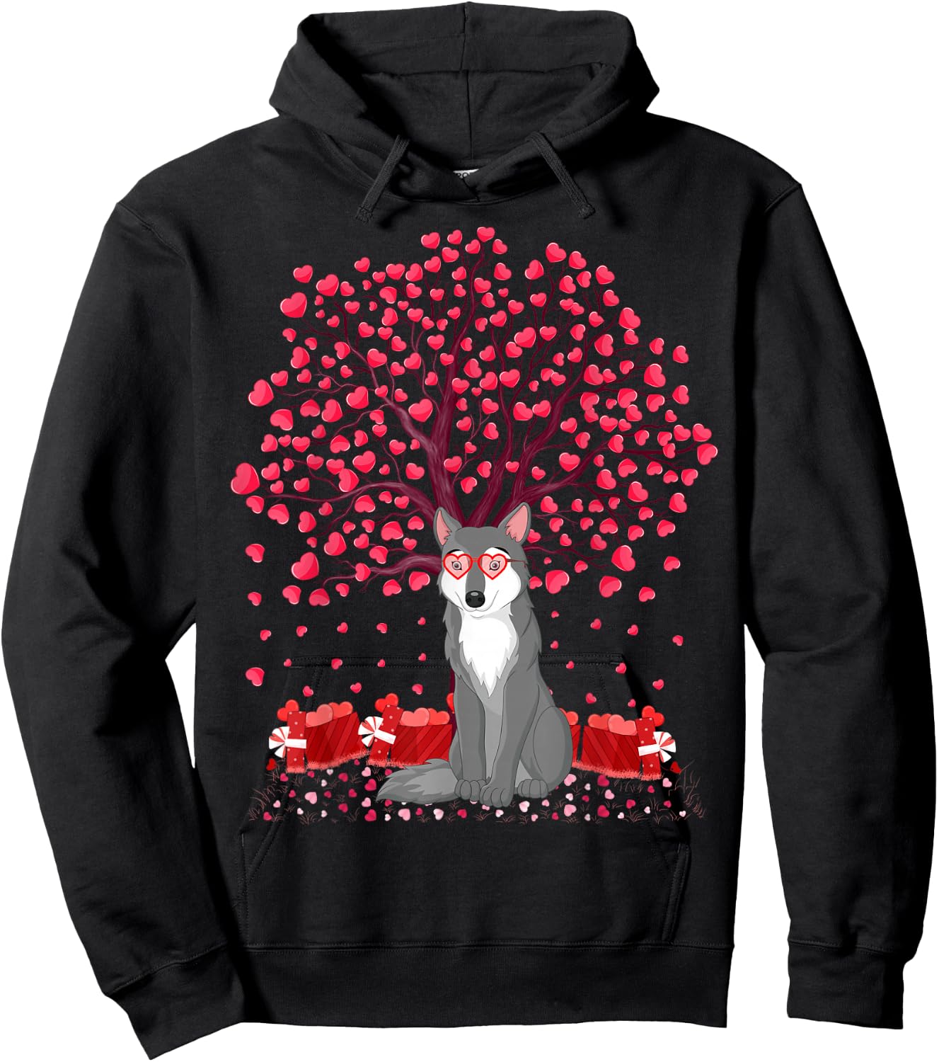 Funny Wolf Animal Lover Wolf Valentine's Day Hoodie - Hoodie | Black