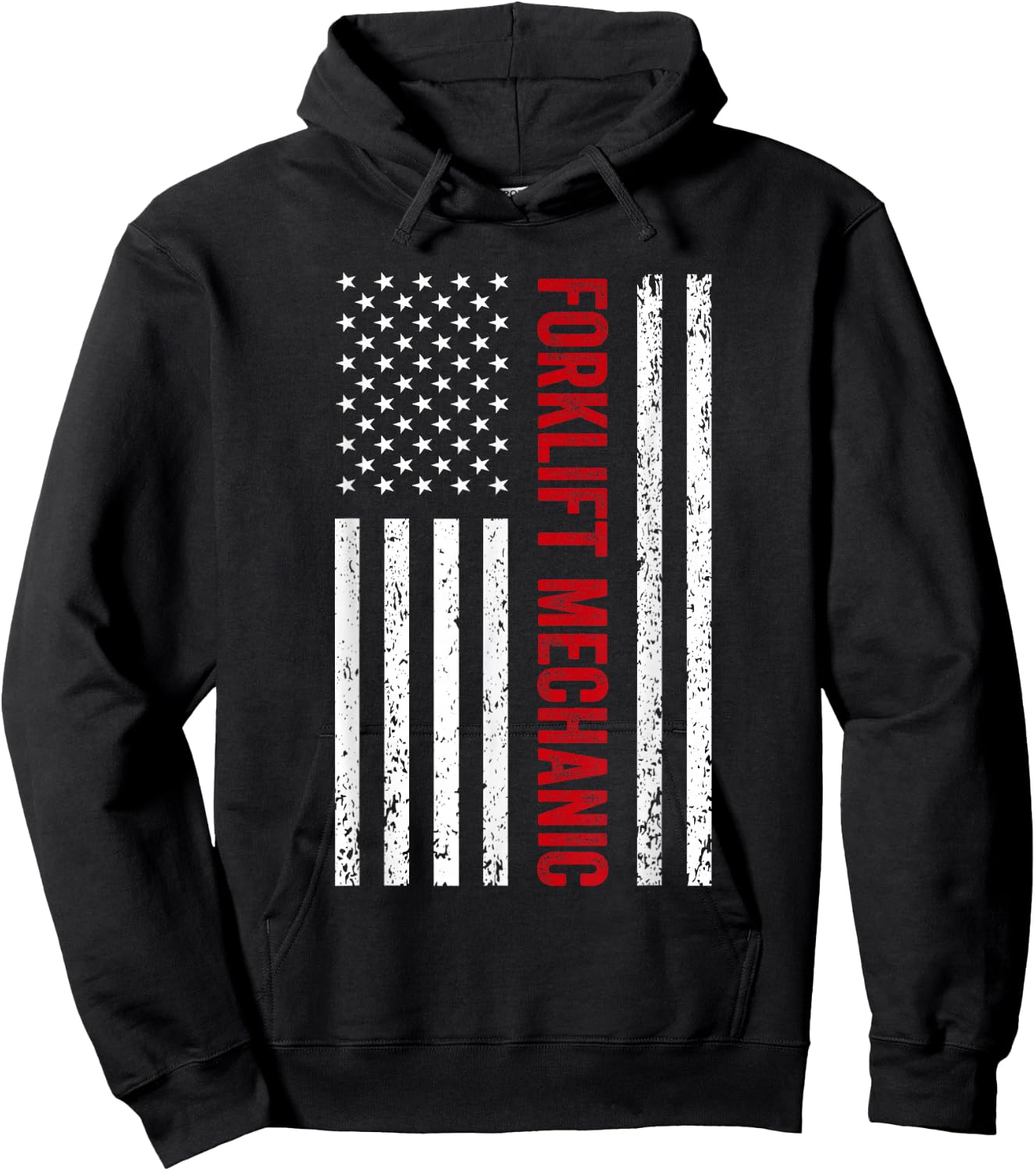 Forklift Mechanic American Flag Funny Design Hoodie - Hoodie | Black