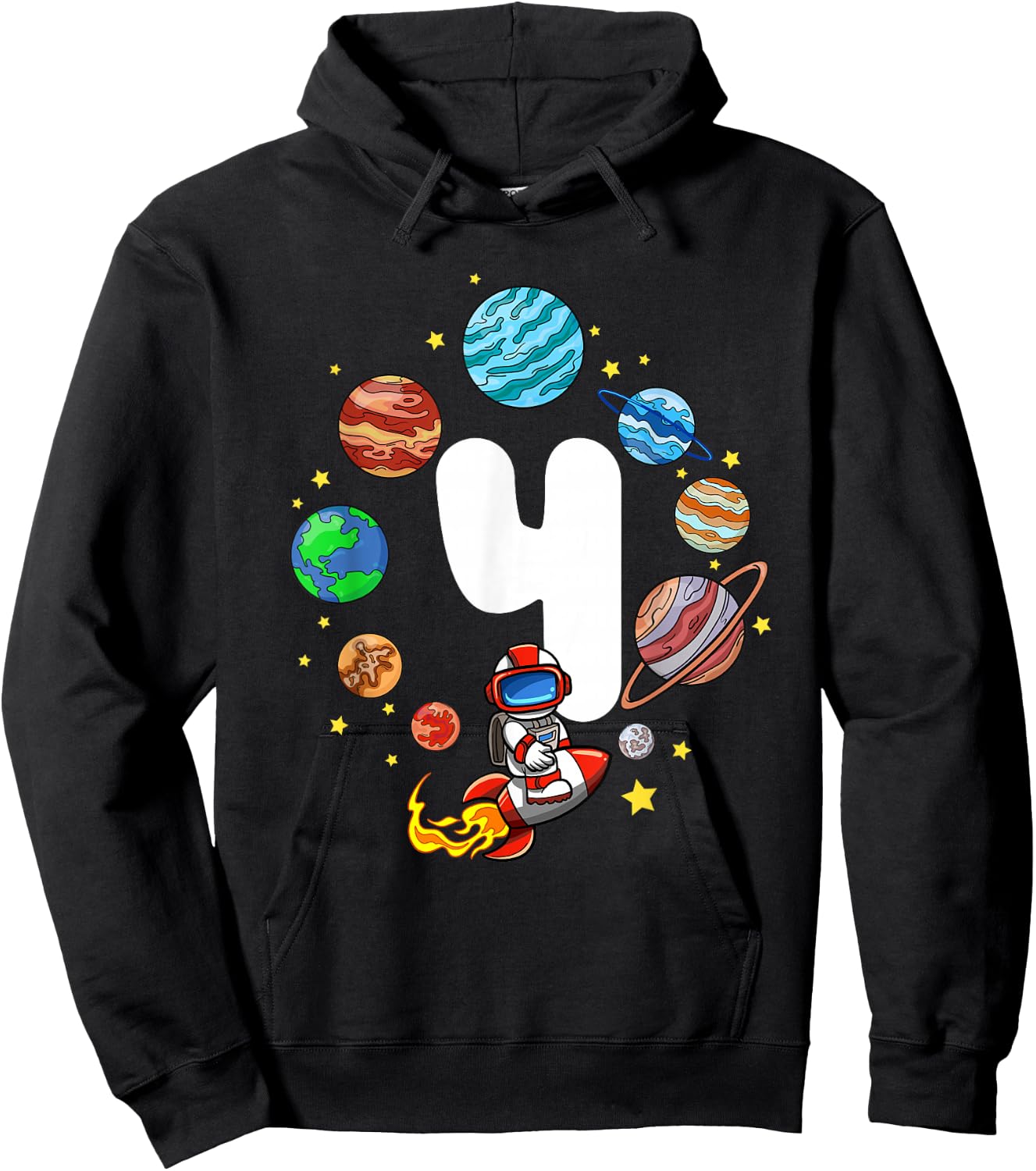 Space Birthday 4 Boys Astronaut Planets Rocket Ship Party Hoodie - Hoodie | Black
