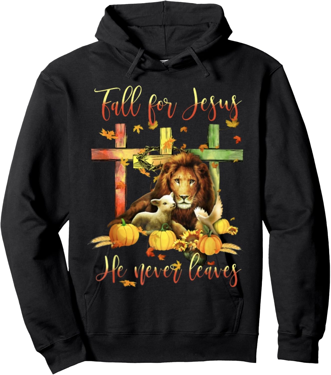 Fall For Jesus He Never Leaves Lion Autumn Hoodie - Hoodie | Black