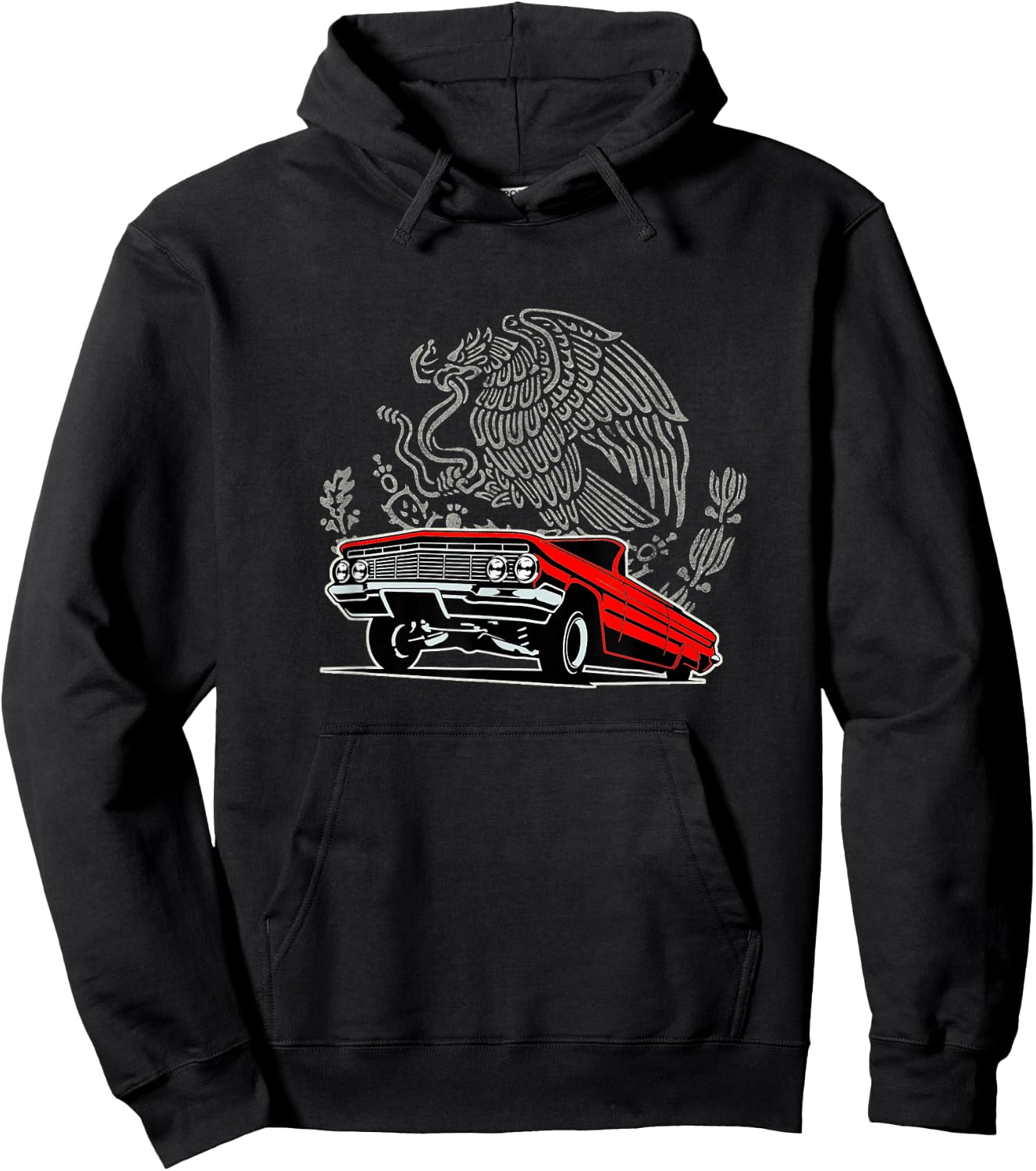 Candy Apple Red Lowrider 64 OG Mexican Eagle Cholo Chola Hoodie - Hoodie | Black