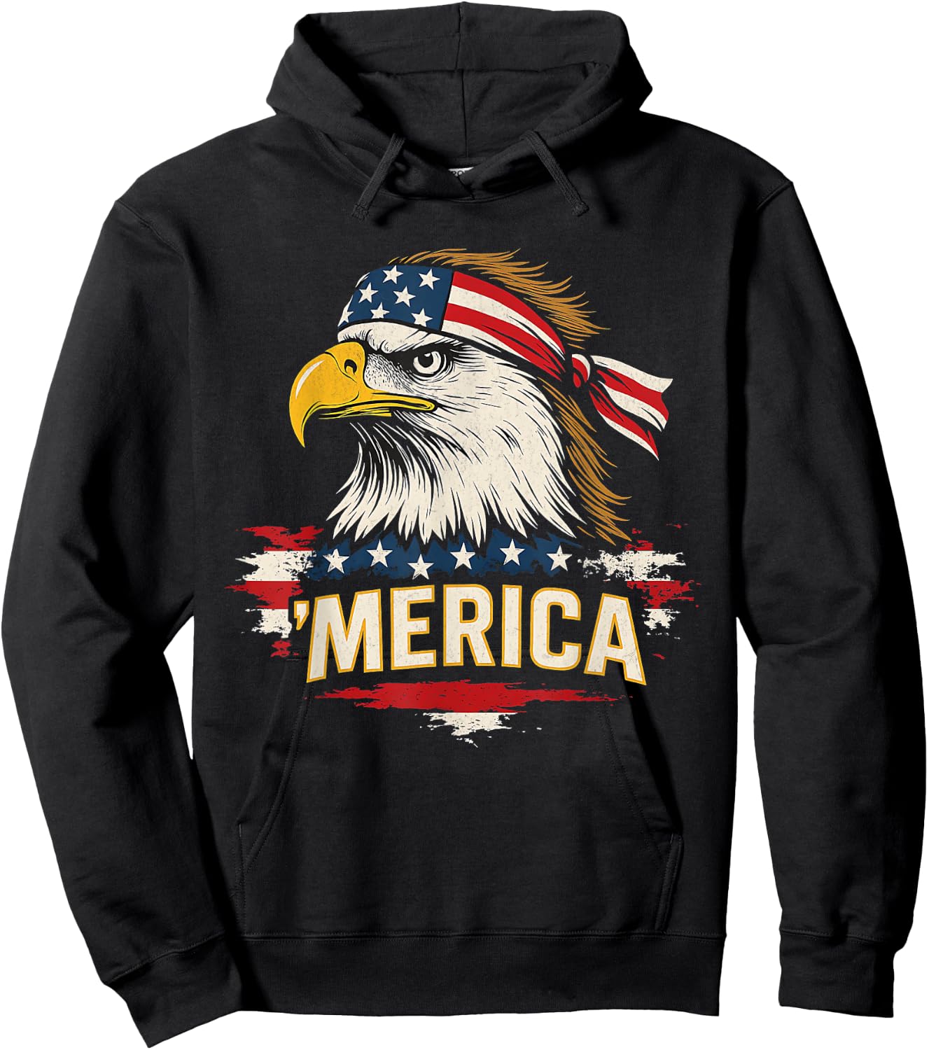Mullet Bald Eagle Merica American Flag 4th Of July Patriotic Hoodie - Hoodie | Black