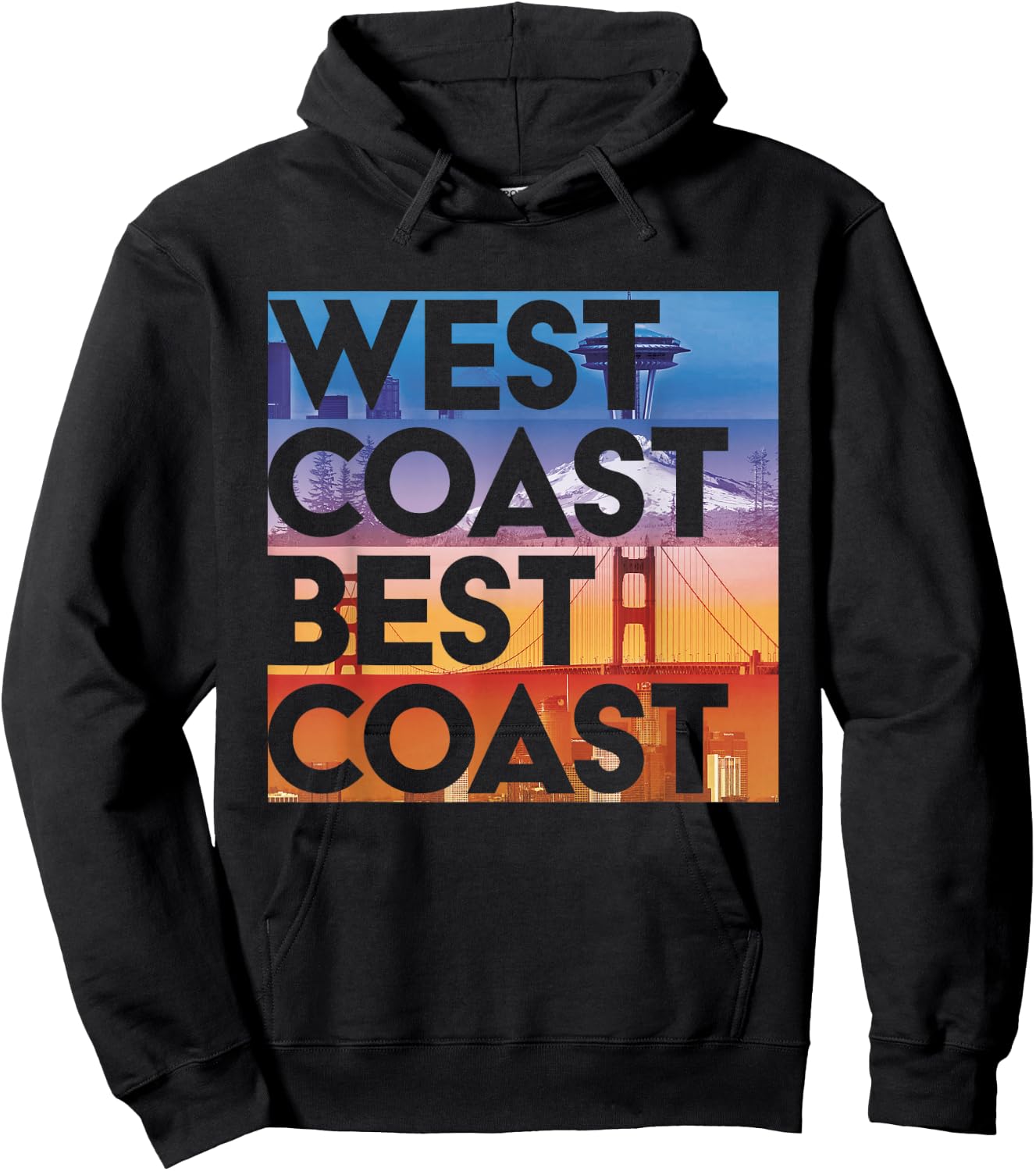 West Coast Best Coast | SEA/PO/SF/LA Graphic Hoodie - Hoodie | Black