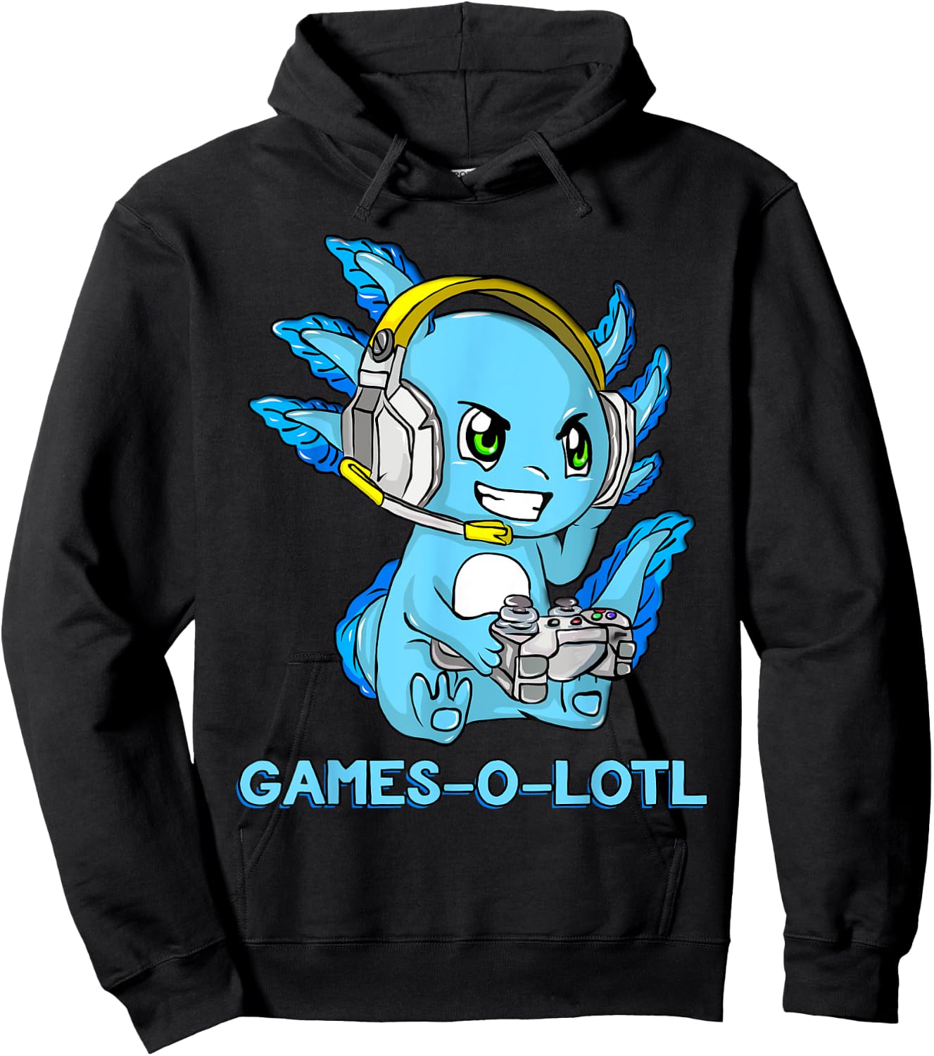 Gamesolotl Axolotl Gamer with Headset Cute Anime Kawaii Hoodie - Hoodie | Black