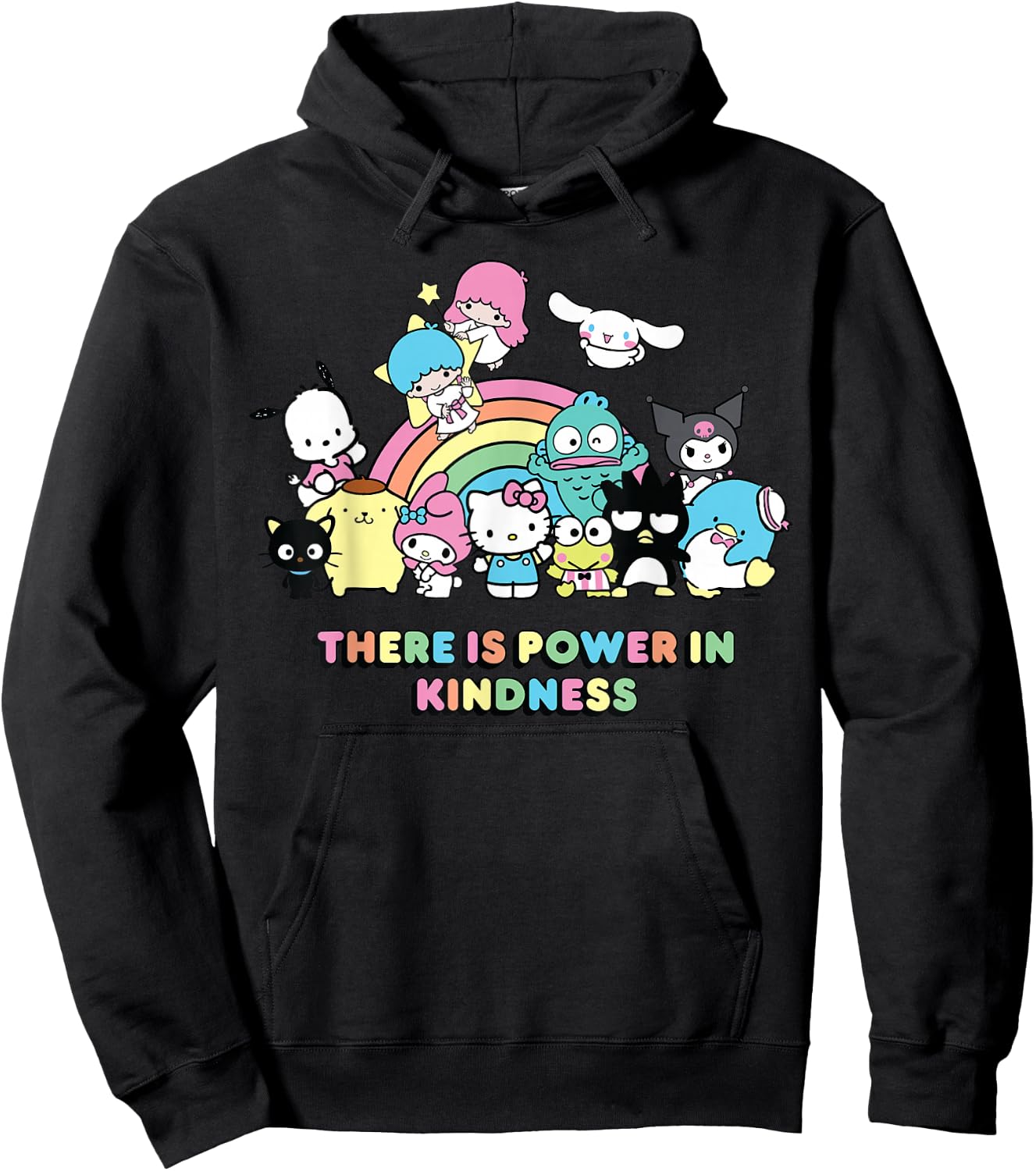 Sanrio Hello Kitty & Friends Power in Kindness Black Classic Fit , , Short Sleeve Hoodie - Hoodie | Black