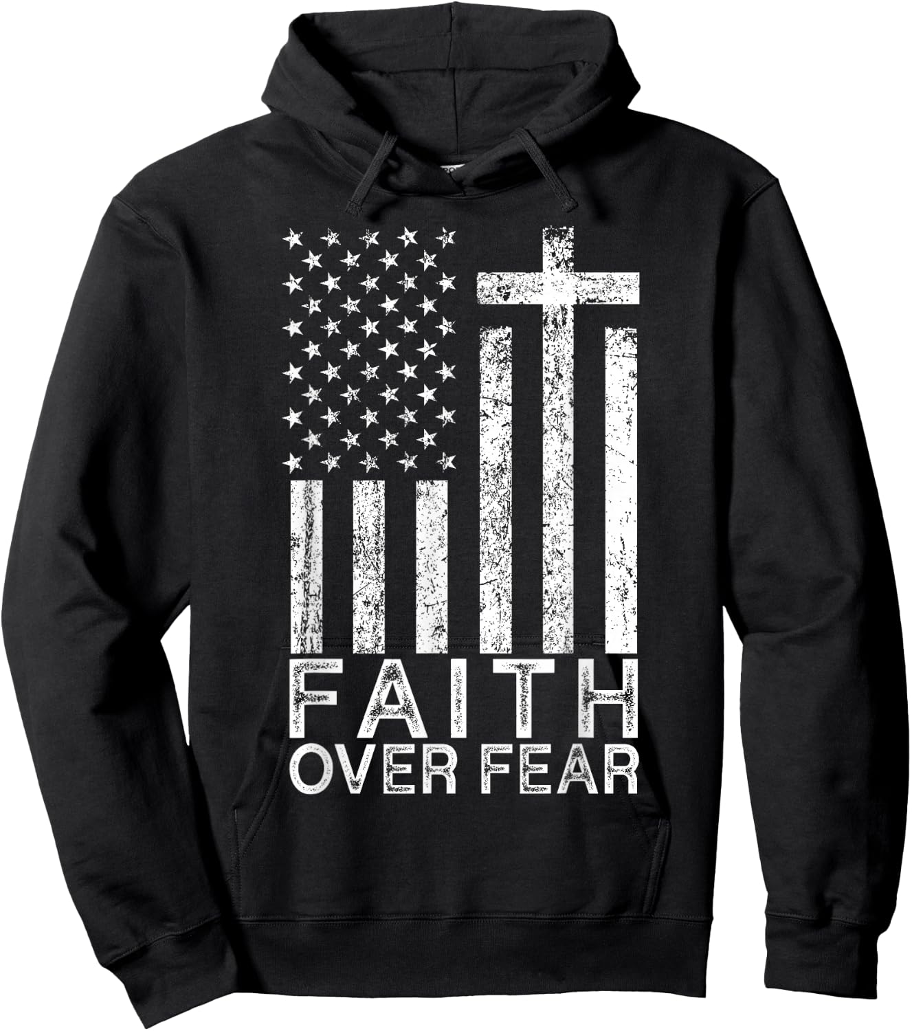 America Pride US Flag Faith Over Fear Christian Cross Jesus Hoodie - Hoodie | Black