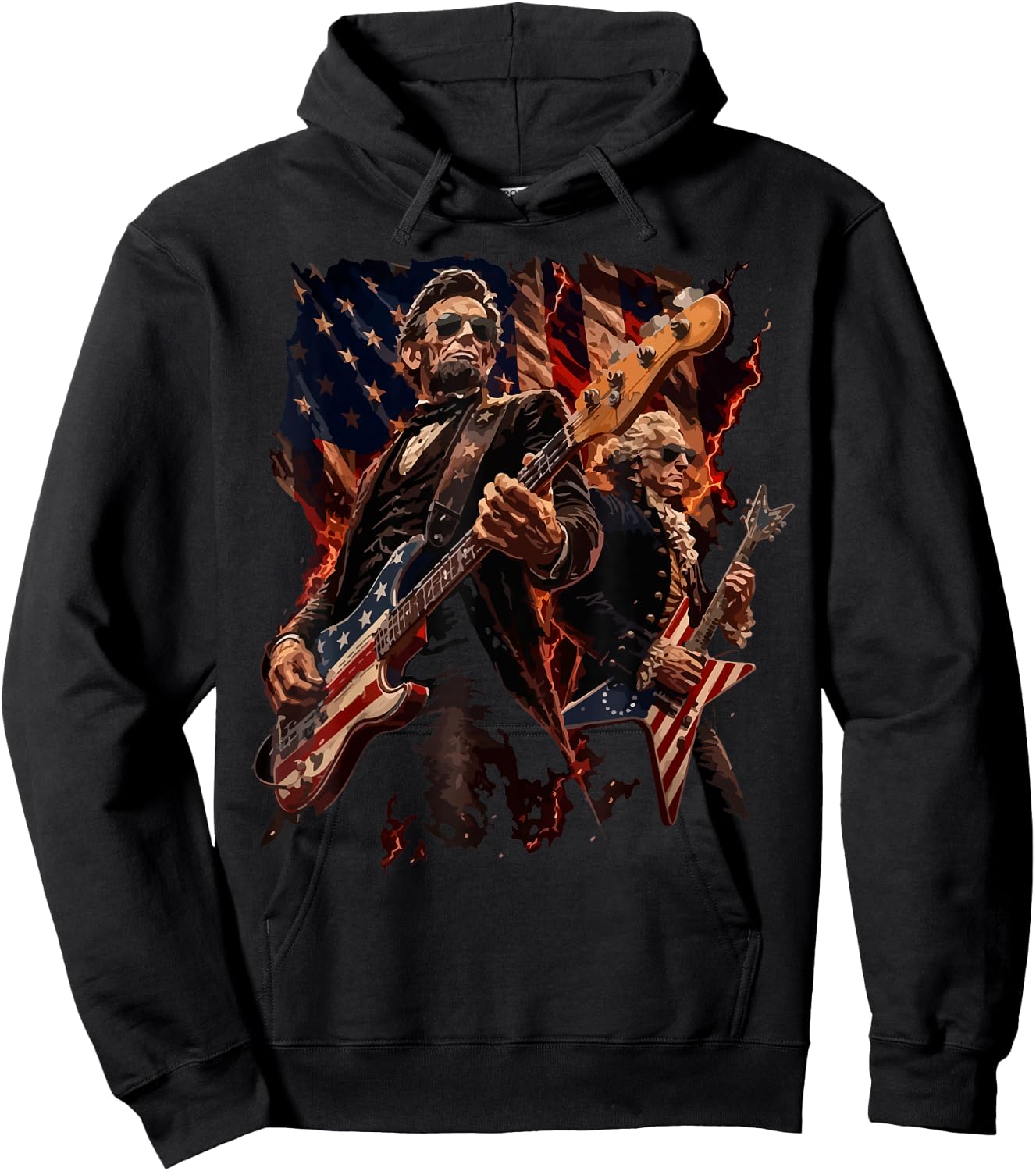 Presidents Abe Lincoln and George Washington Playing Guitar Hoodie - Hoodie | Black