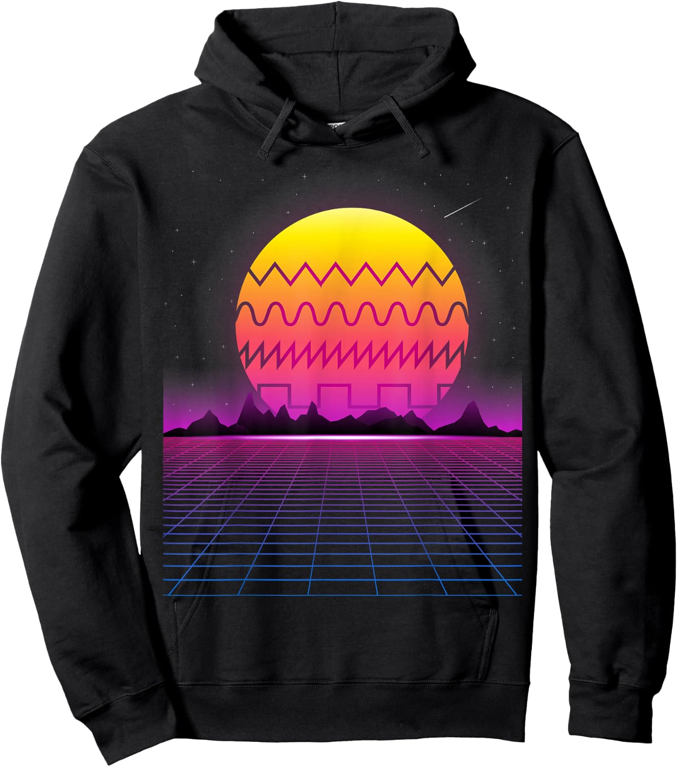 80s Retro Sunset Synthesizer T Shirt | Synthwave Waveform Hoodie - Hoodie | Black