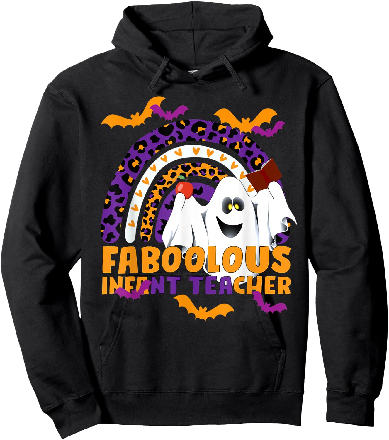 Faboolous Infant Teacher Rainbow Leopard Halloween Boo Crew Hoodie - Hoodie | Black