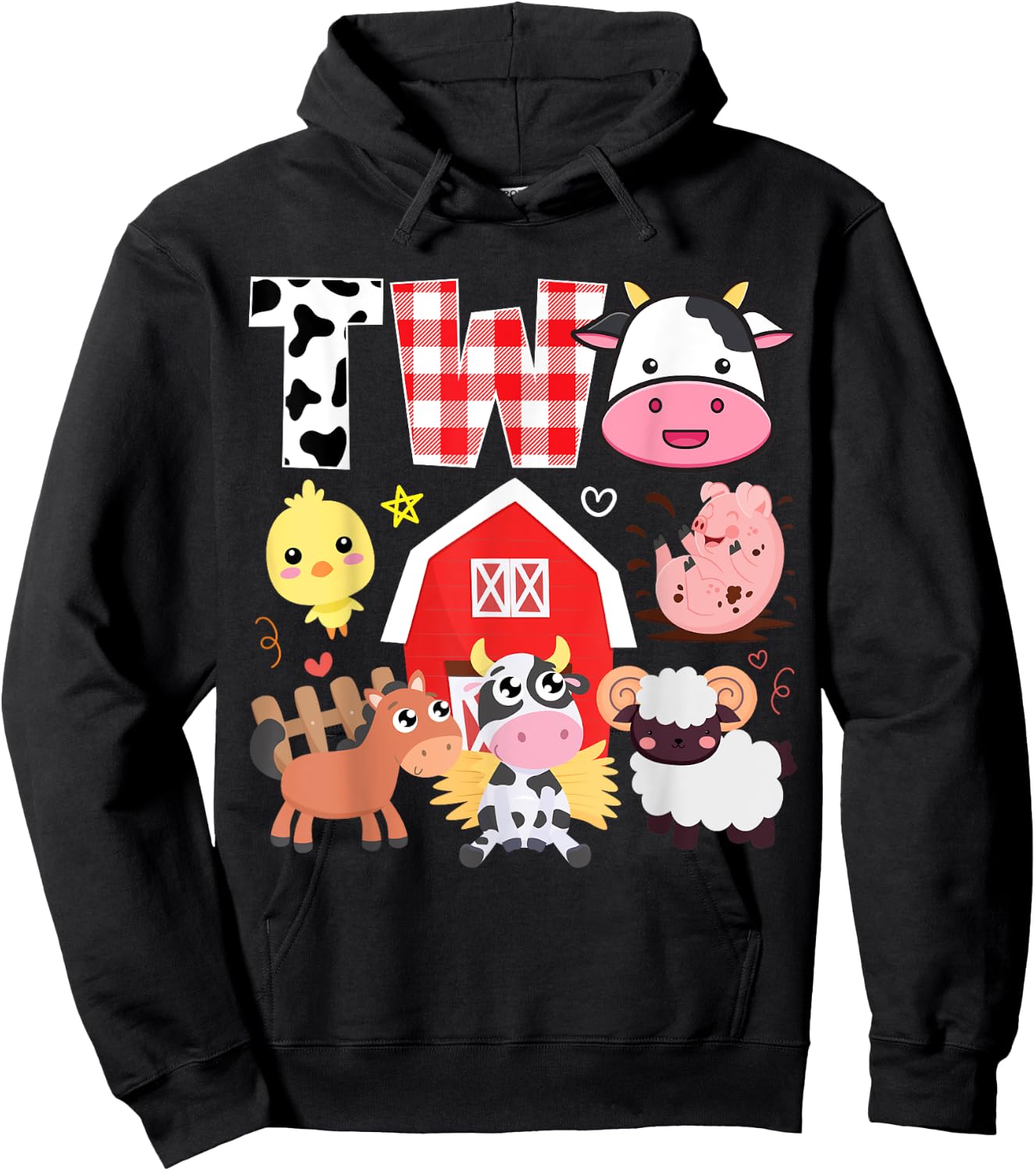 2nd Birthday Two Year Old Farm Theme Animals Birthday Party Hoodie - Hoodie | Black