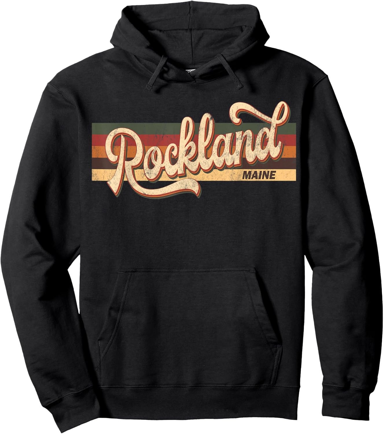 Rockland Maine State USA Retro Vintage 70s 80s Hoodie - Hoodie | Black