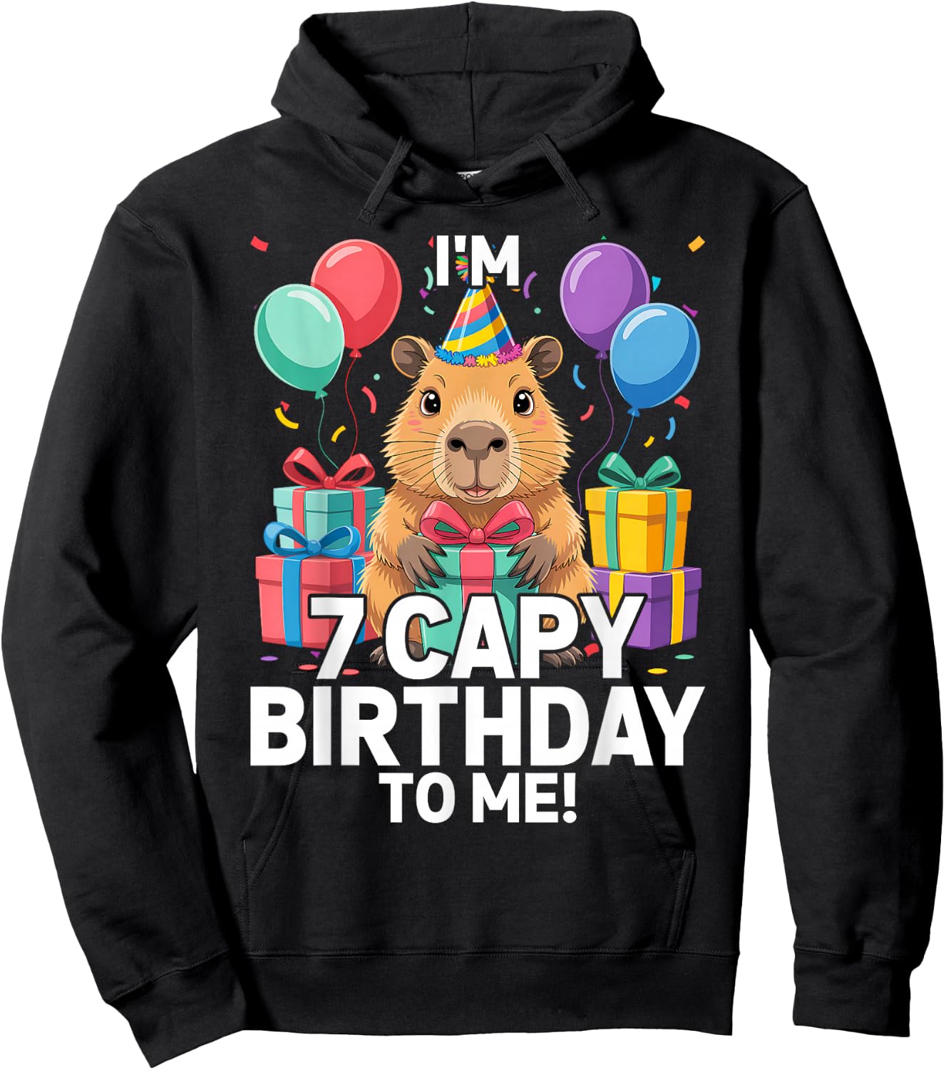I'm 7 Year Old Capy Birthday to Me 7th Birthday Capybara Hoodie - Hoodie | Black