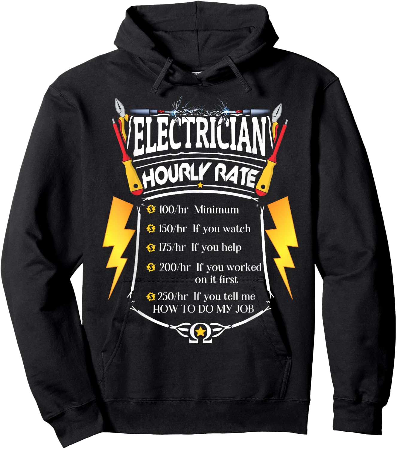 Electrician Hourly Rate Funny Journeyman Wiring Pro Hoodie - Hoodie | Black