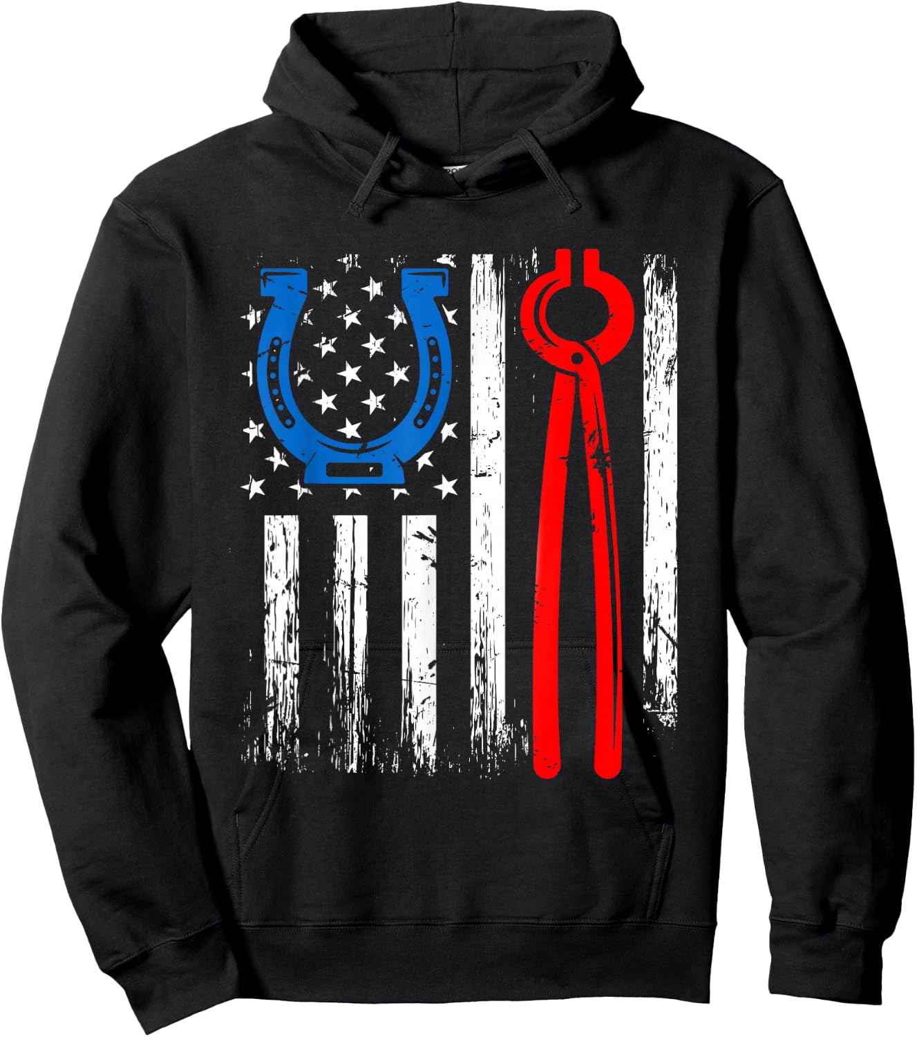 US American Flag Farrier Hoof Blacksmith Horseshoe Iron Women Men Hoodie - Hoodie | Black