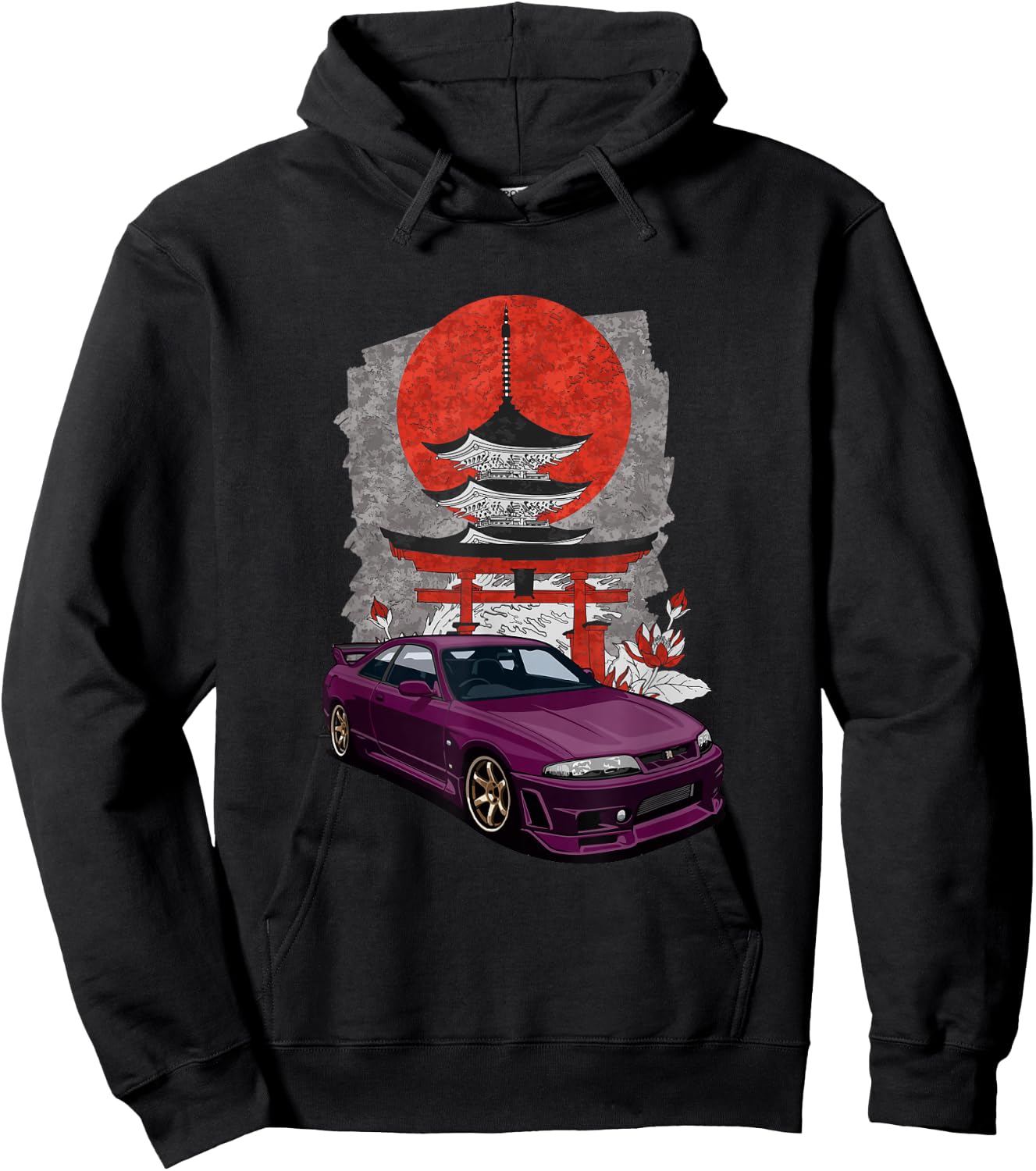 JDM Skyline R33 Car Tuning Japan Shinto Shrine Drift Hoodie - Hoodie | Black
