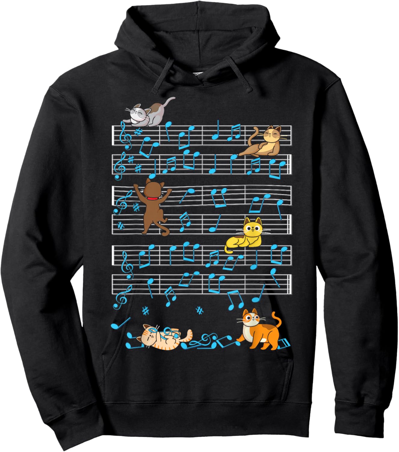 Funny Cat Playing Music Note Kitty Cute Musician Kitten Pet Hoodie - Hoodie | Black
