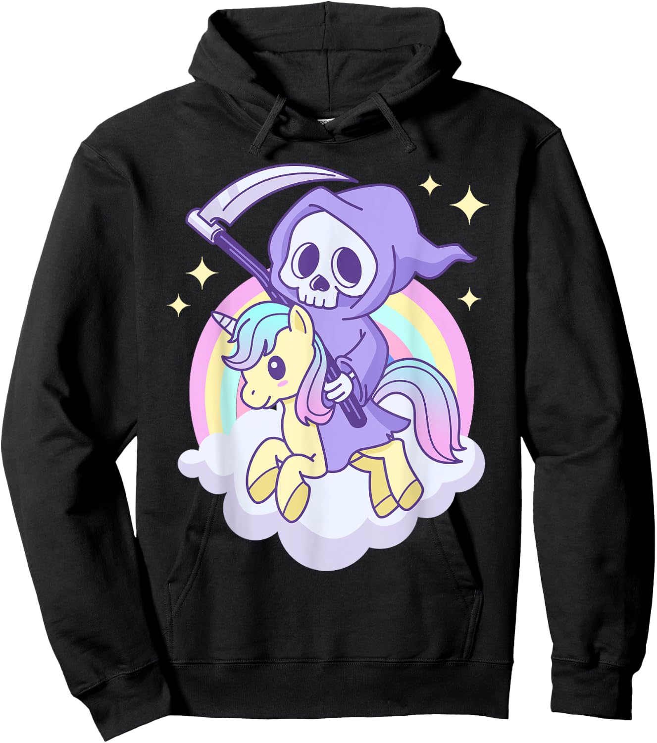 Cute Pastel Goth Grim Reaper on a Unicorn Hoodie - Hoodie | Black