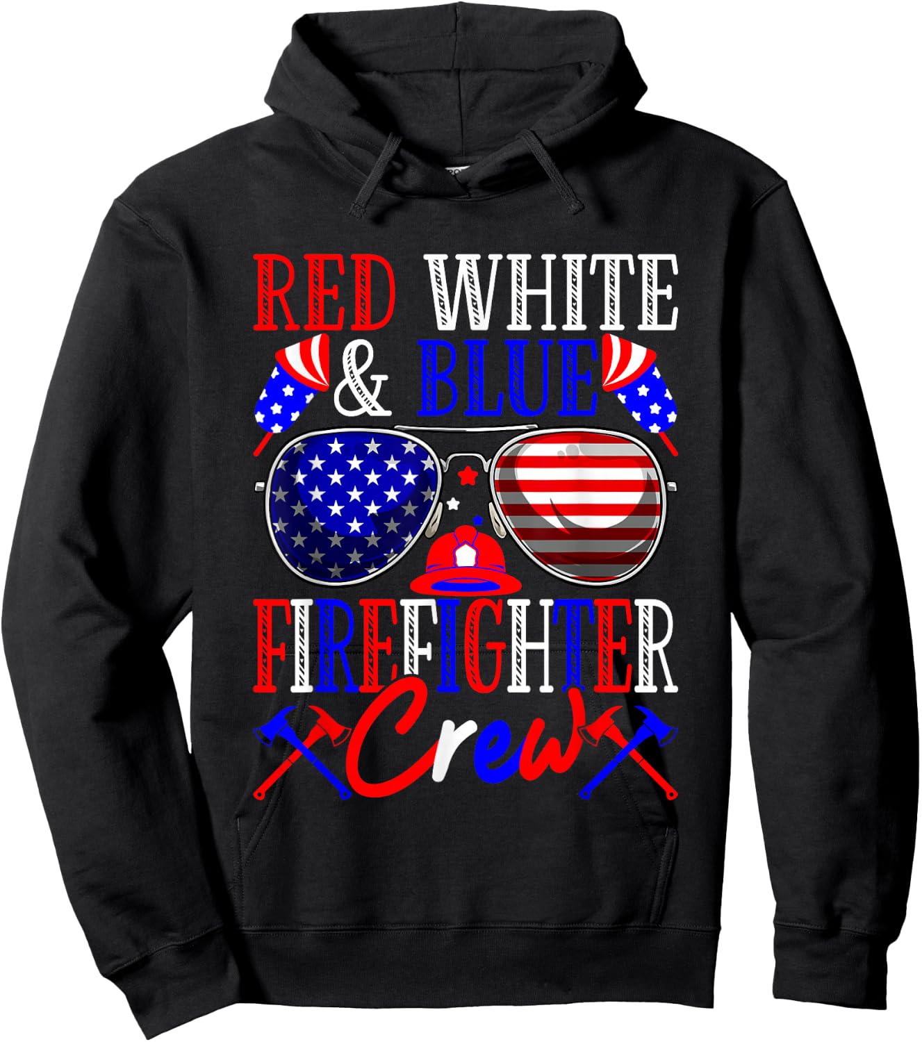 4th Of July Red White & Blue Firefighter Crew American Flag Men Hoodie - Hoodie | Black