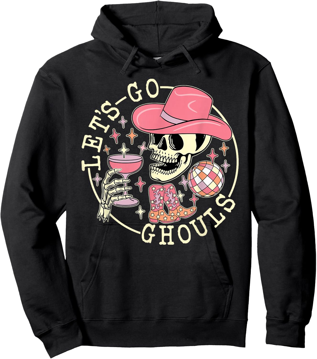 Let's Go Ghouls Skull Skeleton Cowgirl Drinking Halloween Hoodie - Hoodie | Black