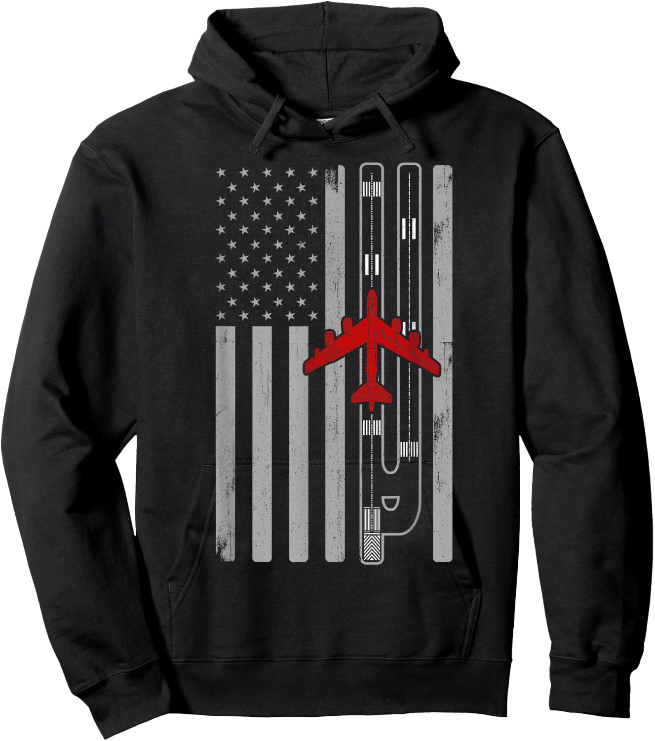 B-52 Stratofortress Bomber Airplane American Flag Runway B52 Hoodie - Hoodie | Black
