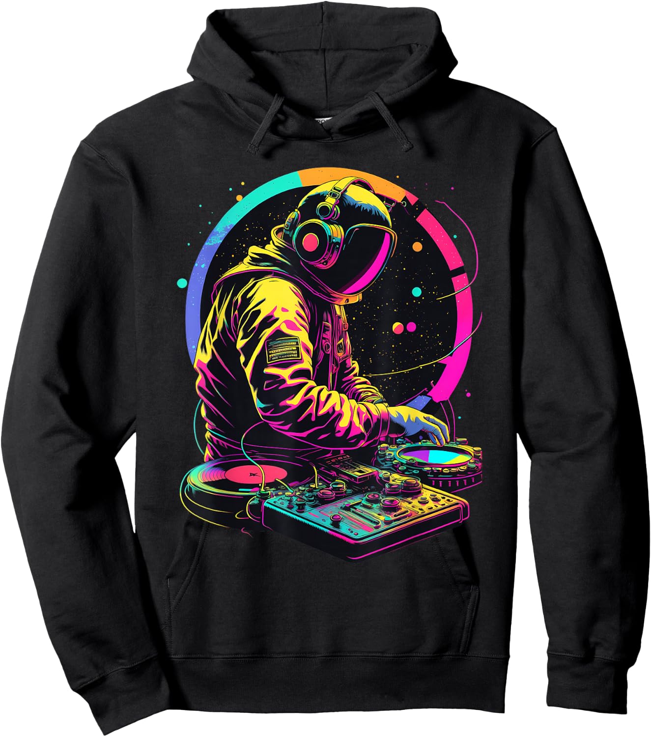 Retro Astronaut DJ, DJing in Space, EDM cool Graphic Hoodie - Hoodie | Black