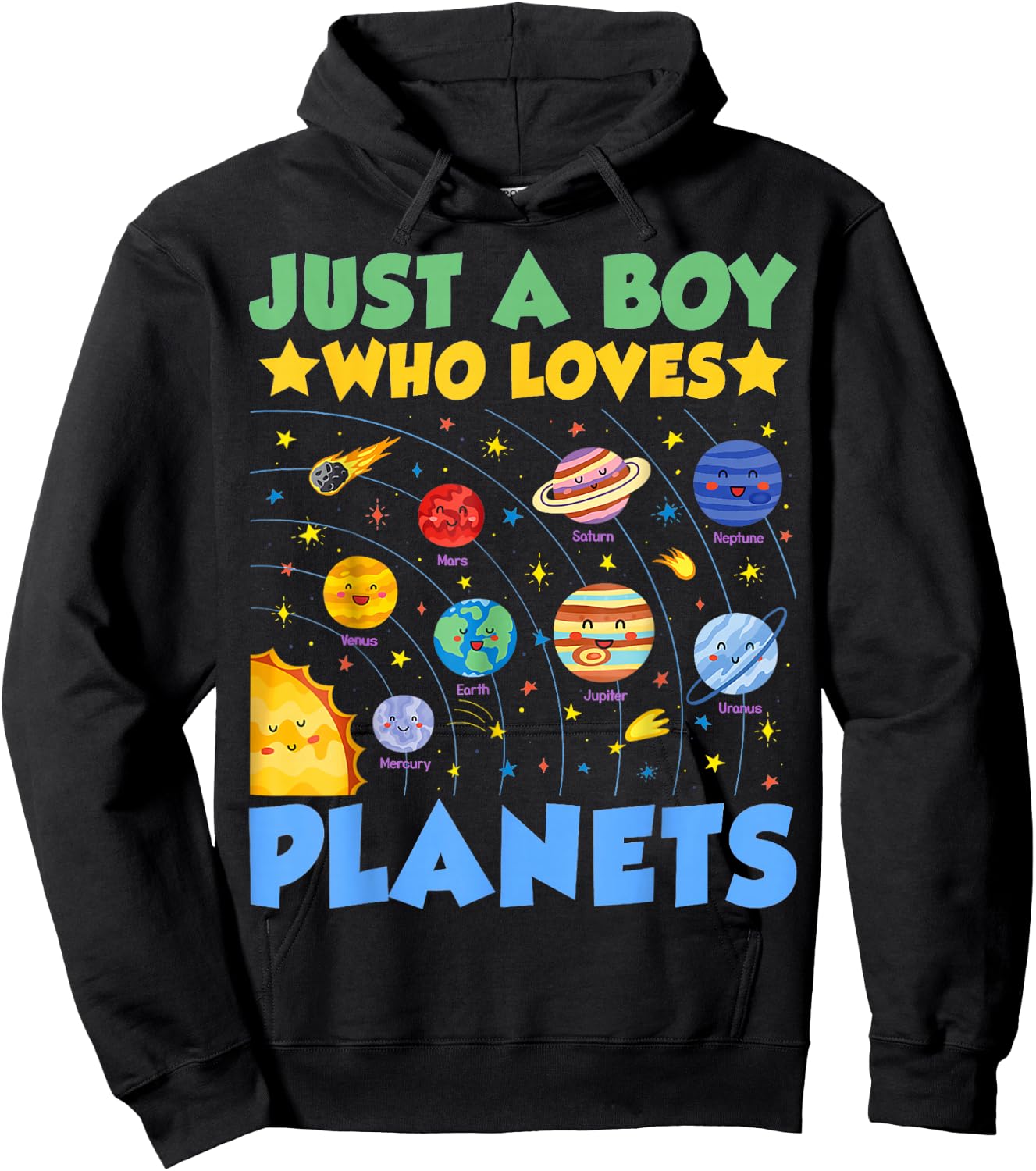 Just A Boy Who Loves Planets Solar System Astronaut Space Hoodie - Hoodie | Black