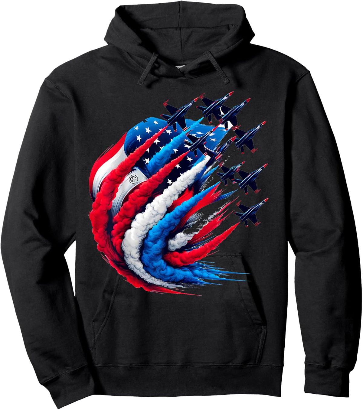 USA Jet Airshow Patriotic Red White Blue Design Hoodie - Hoodie | Black