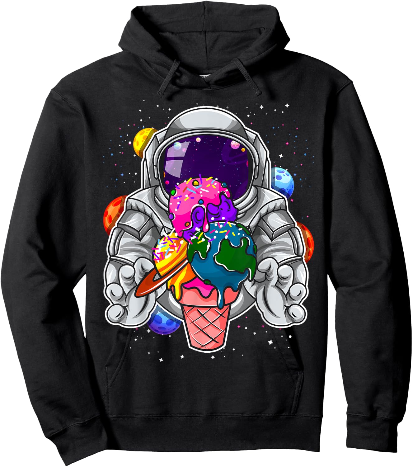 Astronaut Ice Cream Boys Girls Kids Planets Space Cosmonaut Hoodie - Hoodie | Black