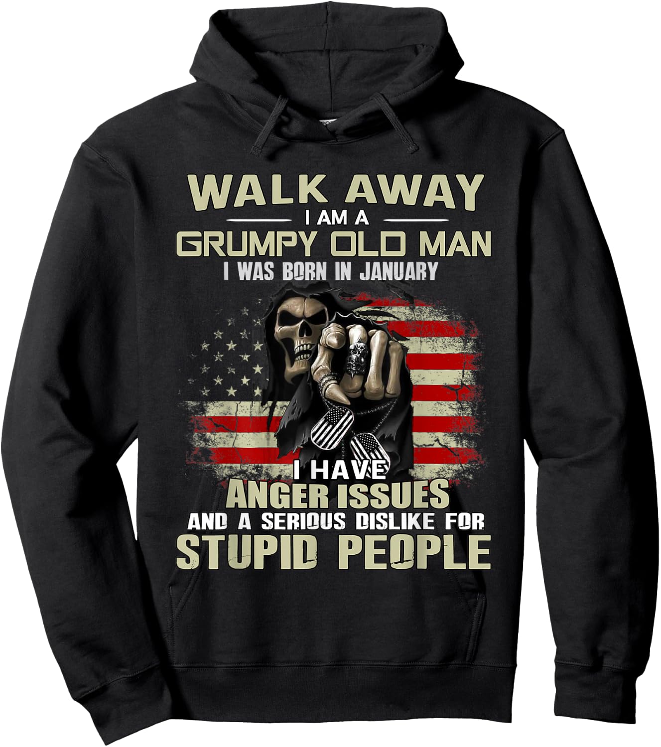 Skull Walk Away I Am A Grumpy Old Man I Was Born In January Hoodie - Hoodie | Black