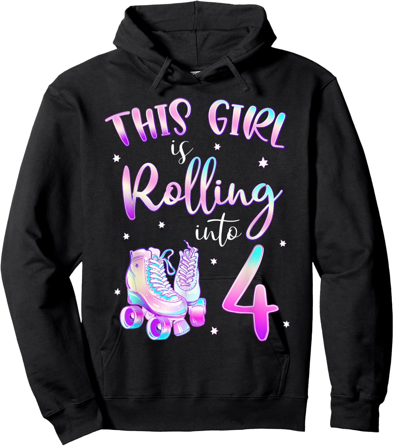 4th Bday Rolling Into 4 Birthday Girl Roller Skate Party Hoodie - Hoodie | Black