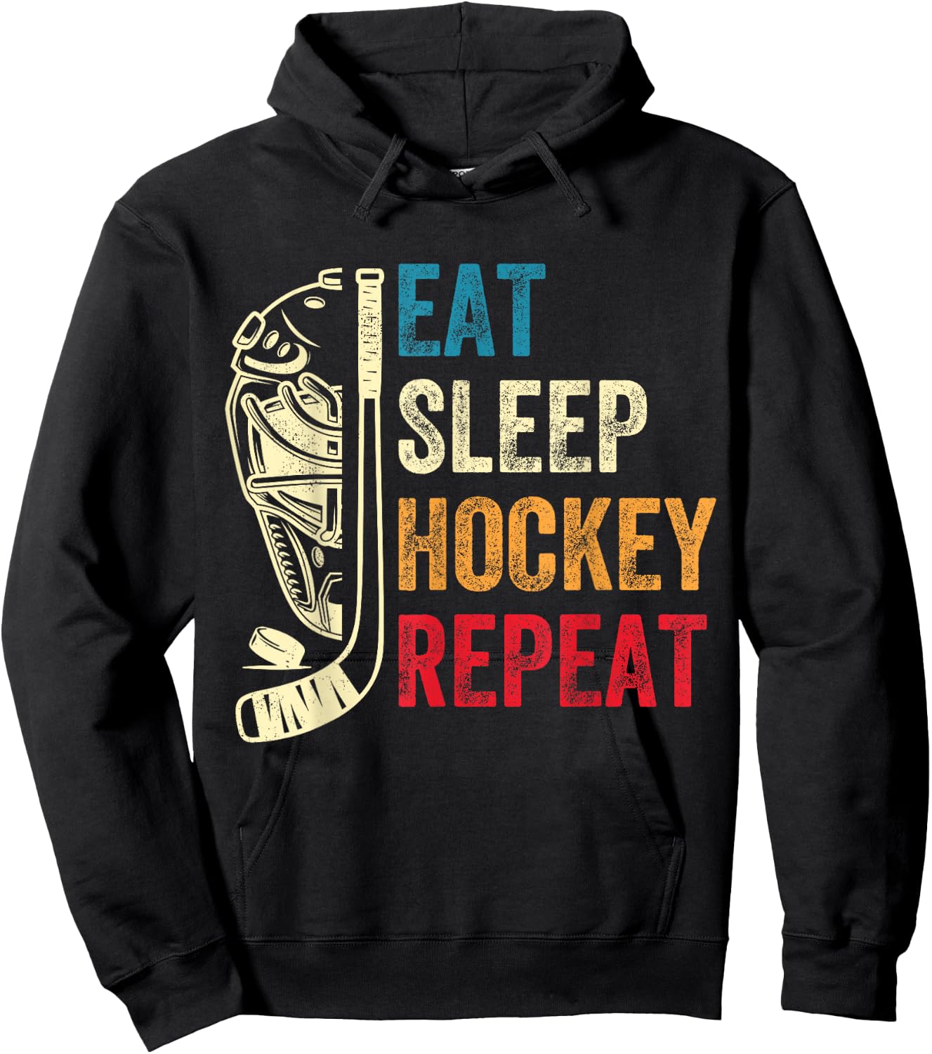 Eat Sleep Hockey Repeat Kids Adult Ice Hockey Retro Vintage Hoodie - Hoodie | Black