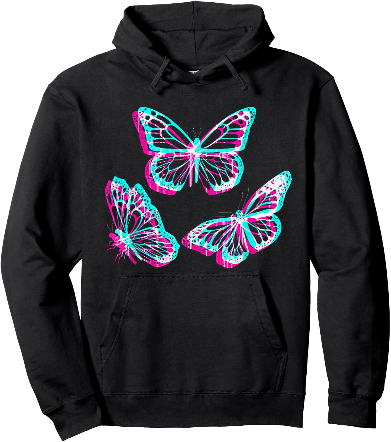 Pastel Goth Aesthetic Butterfly Glitch - 90s Butterfly Hoodie - Hoodie | Black