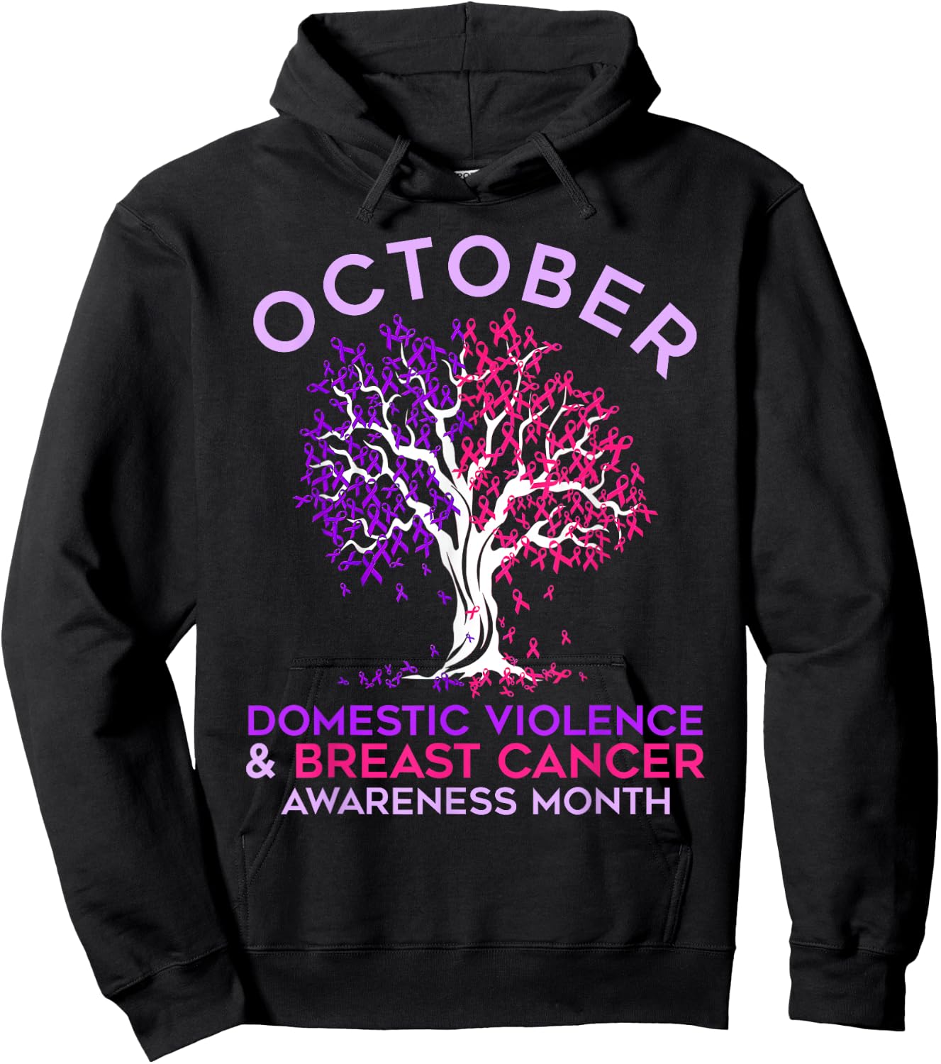 October Domestic Violence & Breast Cancer Awareness Month Hoodie - Hoodie | Black