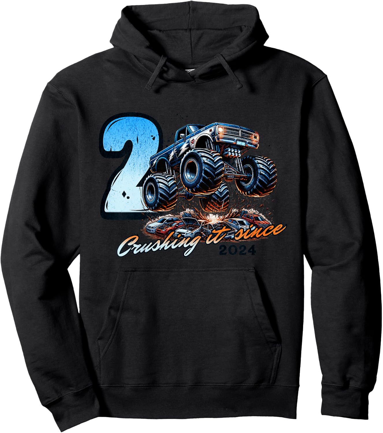Kids 2nd Birthday Truck Turning 2 Years Old Boy Born in 2024 Hoodie - Hoodie | Black