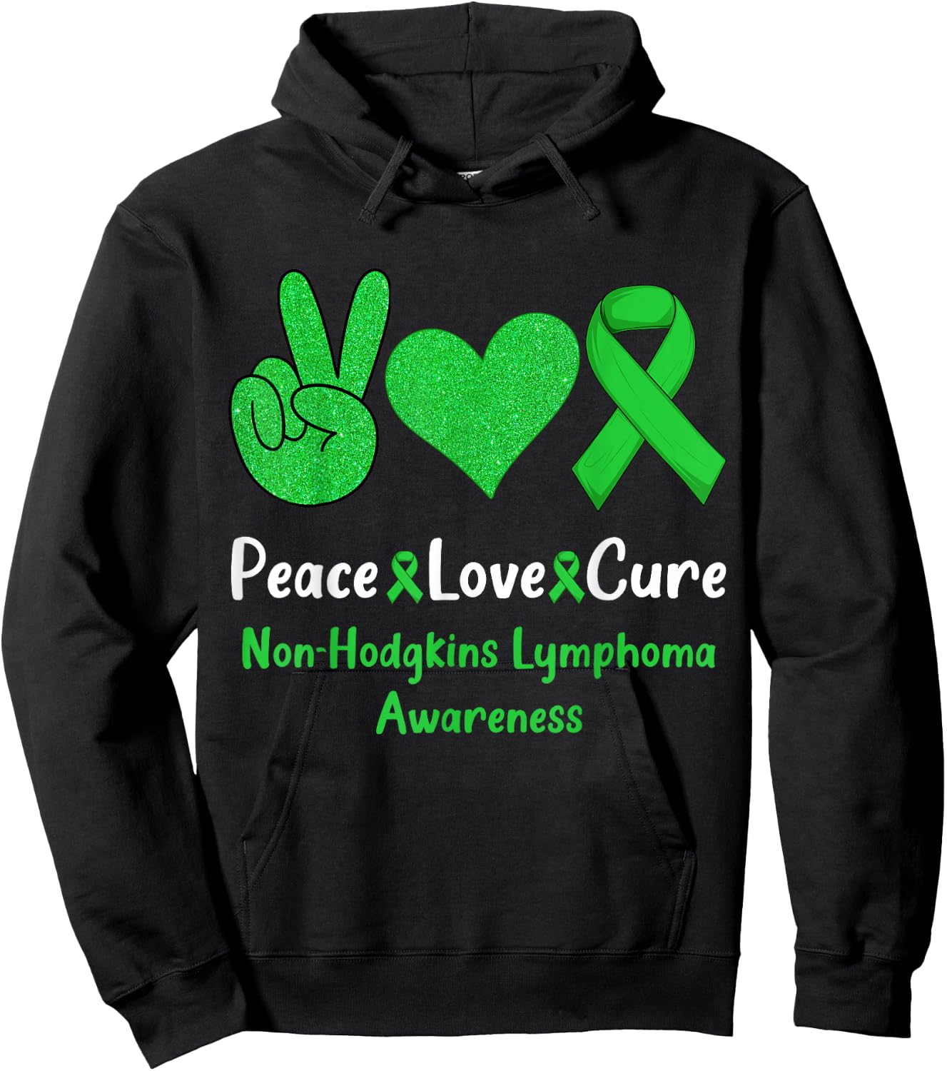 Peace Love Cure Non-Hodgkins Lymphoma Cancer Awareness Cute Hoodie - Hoodie | Black