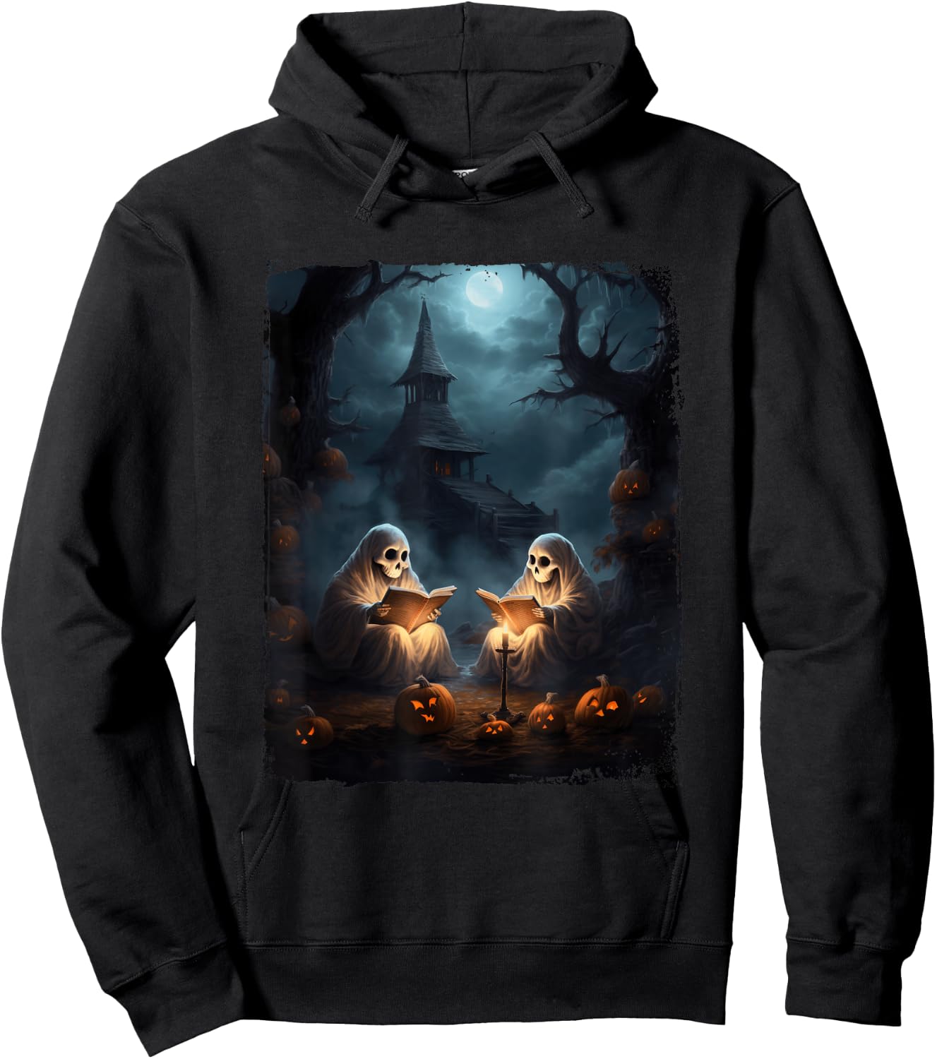 Vintage Boo Halloween Camping Reading Teacher Books Ghost Hoodie - Hoodie | Black