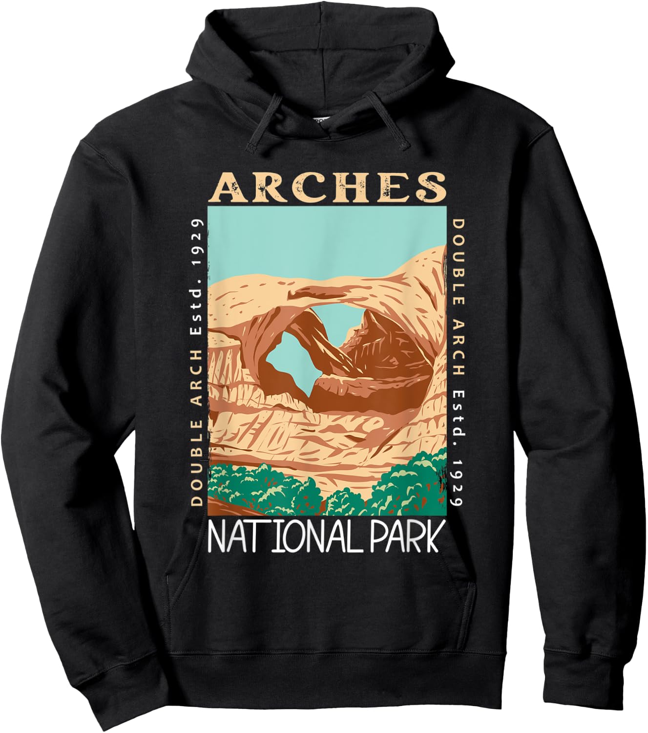 Arches National Park Double Arch Utah Vintage Distressed Hoodie - Hoodie | Black
