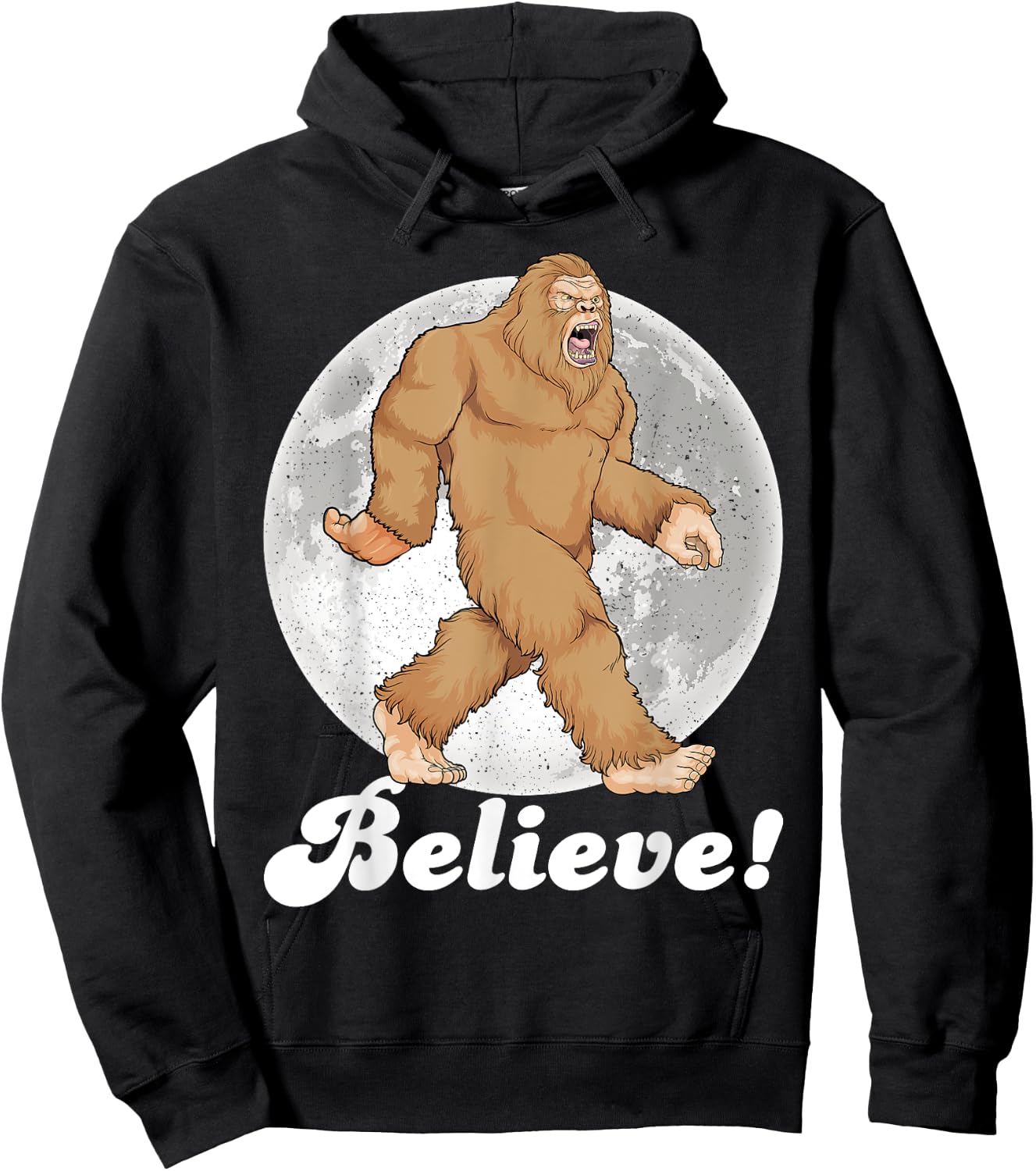 Bigfoot Night Stroll Sasquatch Retro Moon Bigfoot Believe Hoodie - Hoodie | Black