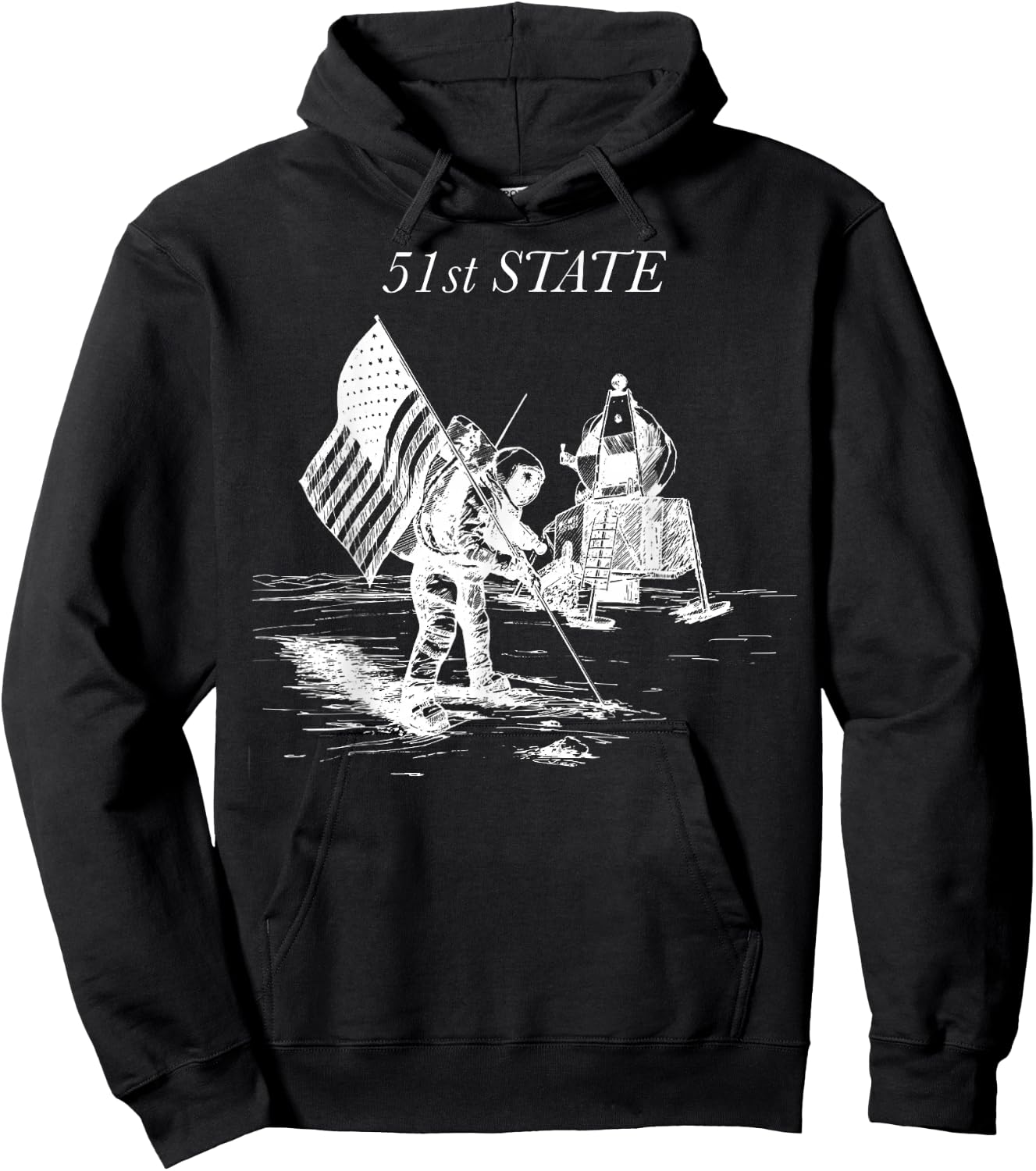 51st State Moon Landing: Exploring Space with Humor Hoodie - Hoodie | Black