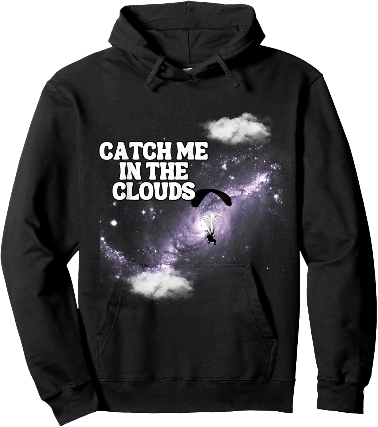 Flying with a Paramotor in the Space or Universe - Adults' Black Small Classic Fit Short Sleeve with Round Collar - Paramotoring Pilot Training Hoodie - Hoodie | Black