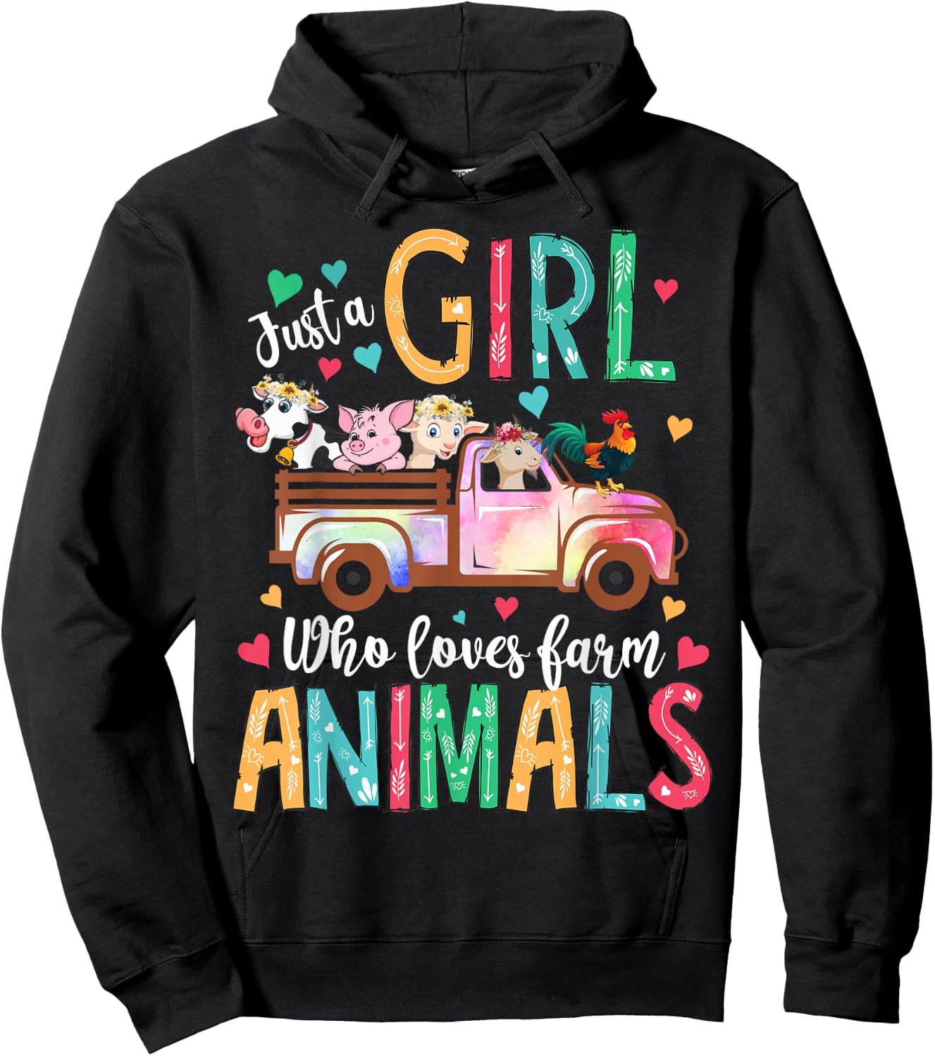 Just A Girl Who Loves Farm Animals Flower Floral Girl Farmer Hoodie - Hoodie | Black