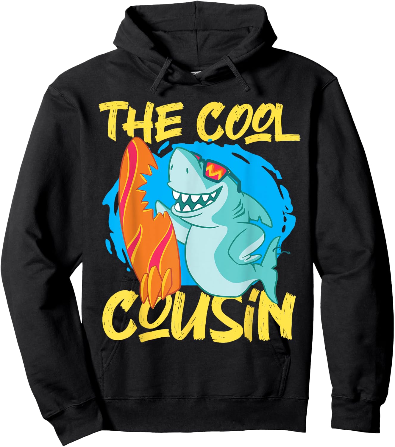 The Cool Cousin Shark With Surfboard Hoodie - Hoodie | Black