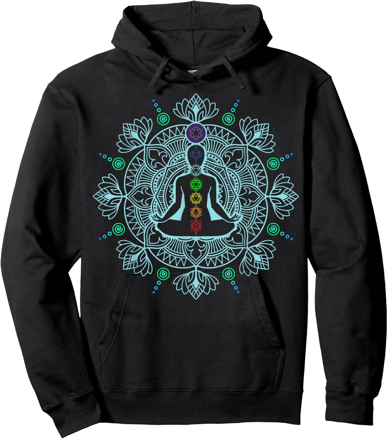 Colors of the Chakras Sacred Yoga Buddha Chakra Hoodie - Hoodie | Black