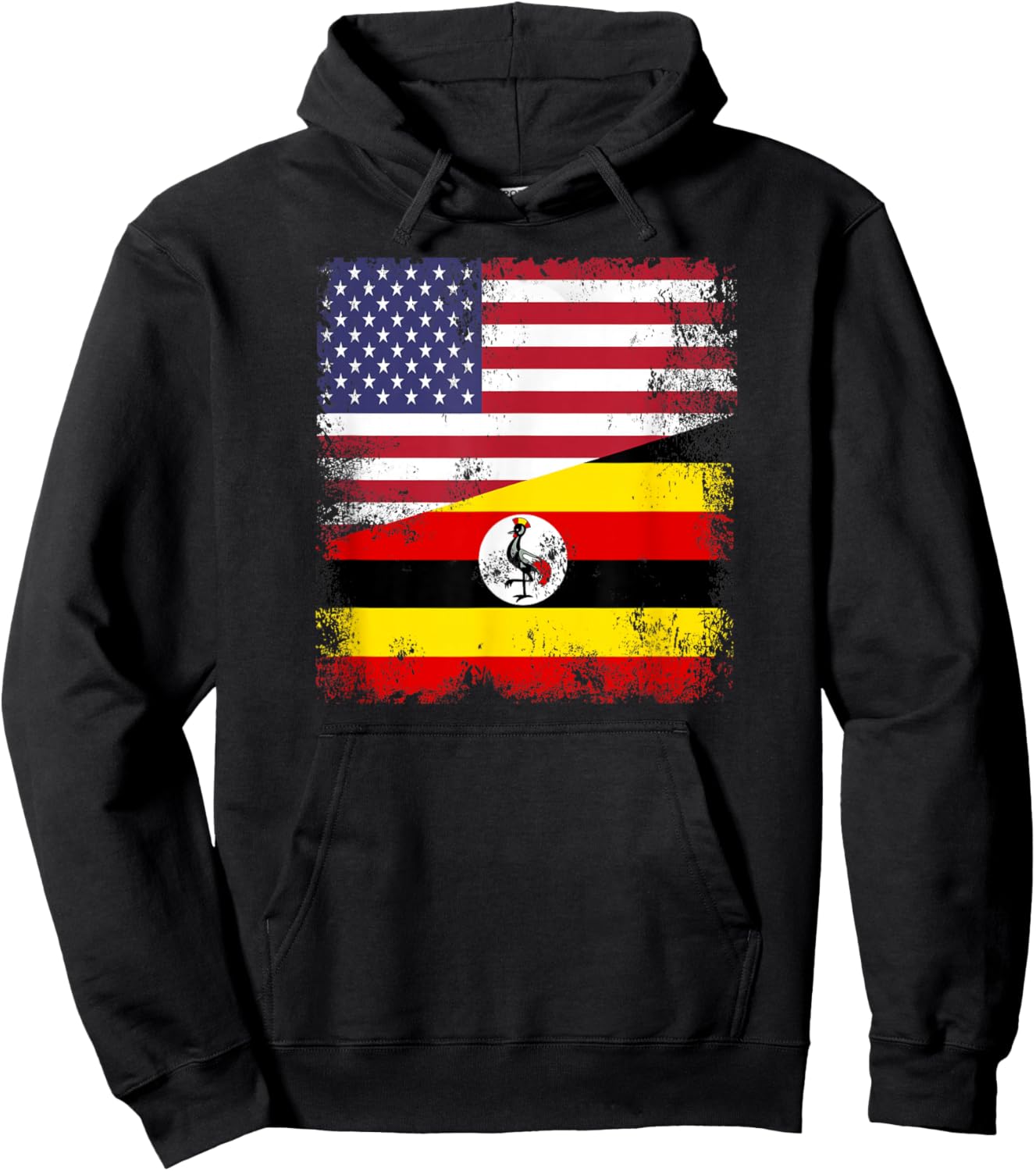 Half Ugandan Flag | Vintage Uganda USA Gift Hoodie - Hoodie | Black
