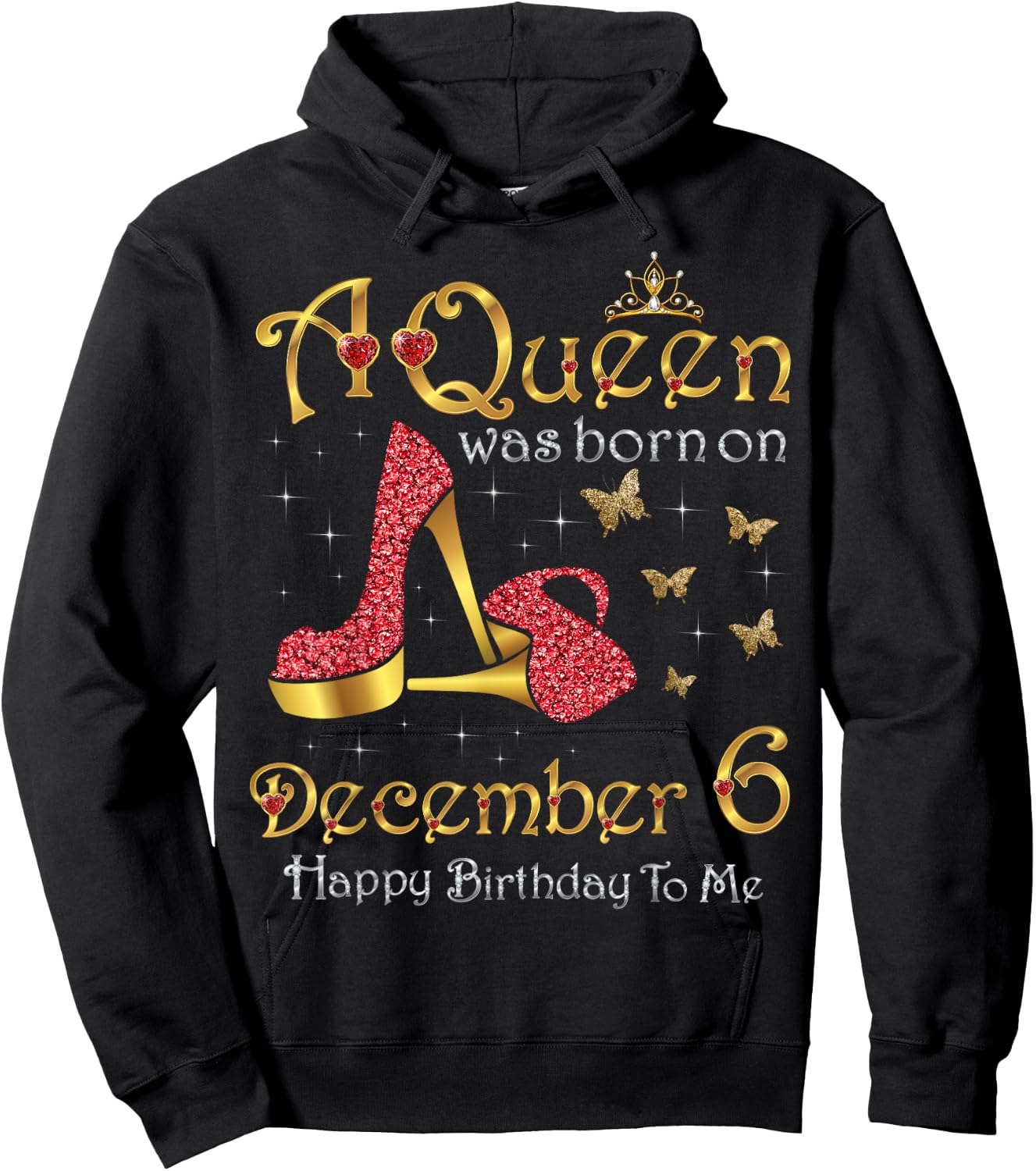 A Queen Was Born on December 6, 6th December Birthday Hoodie - Hoodie | Black
