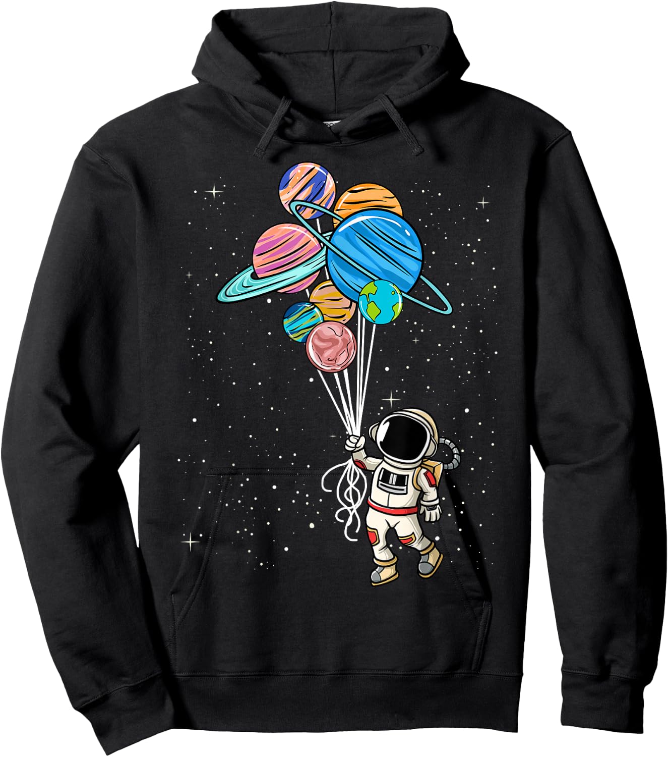 Astronaut Holding Planet Balloons BoysGirls STEM Kids Hoodie - Hoodie | Black