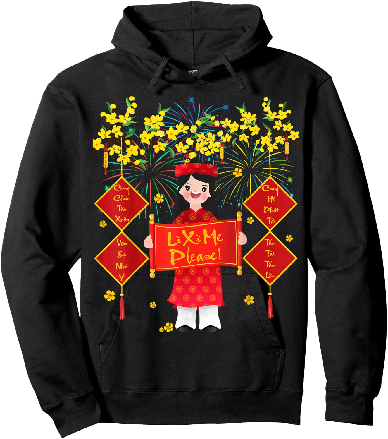 Cute Vietnamese Lunar New Year Horse Kids Girls Lucky Money Hoodie - Hoodie | Black