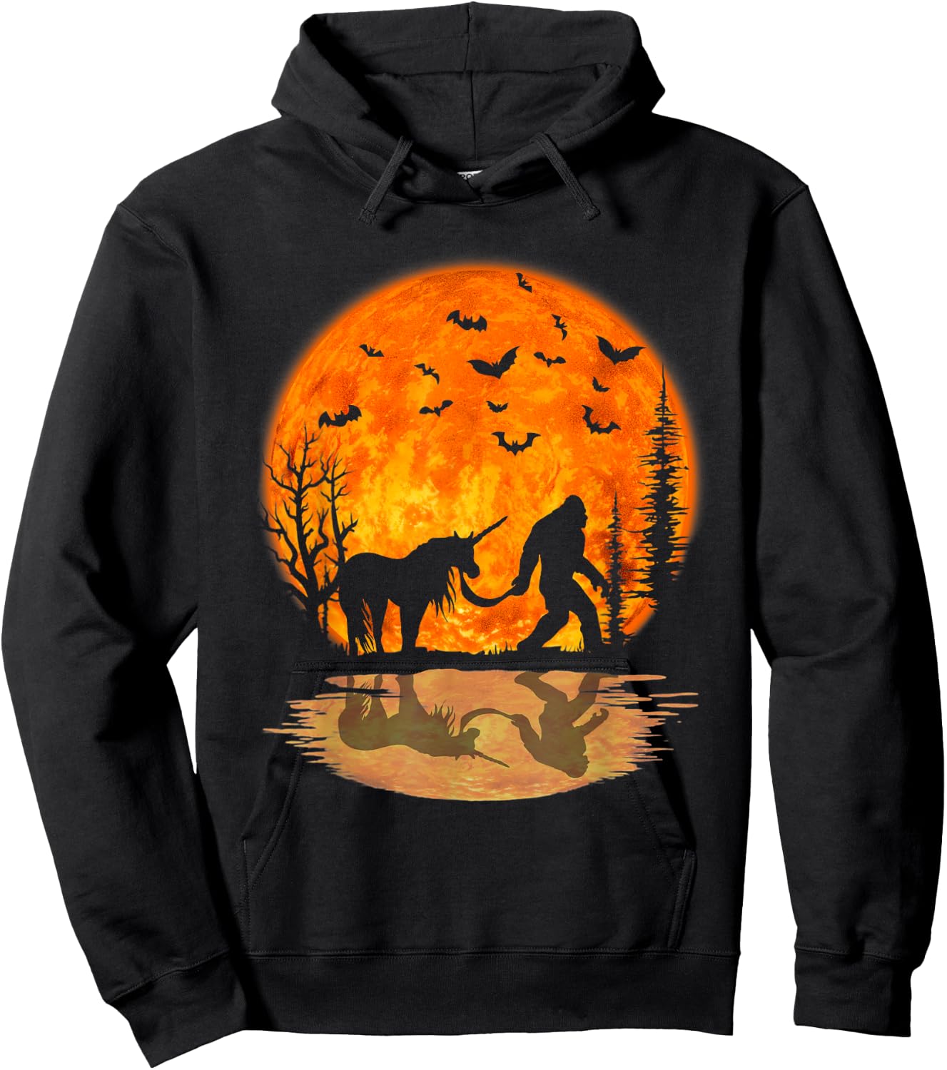 Bigfoot Walking Unicorn Funny Sasquatch Unicorn Halloween Hoodie - Hoodie | Black